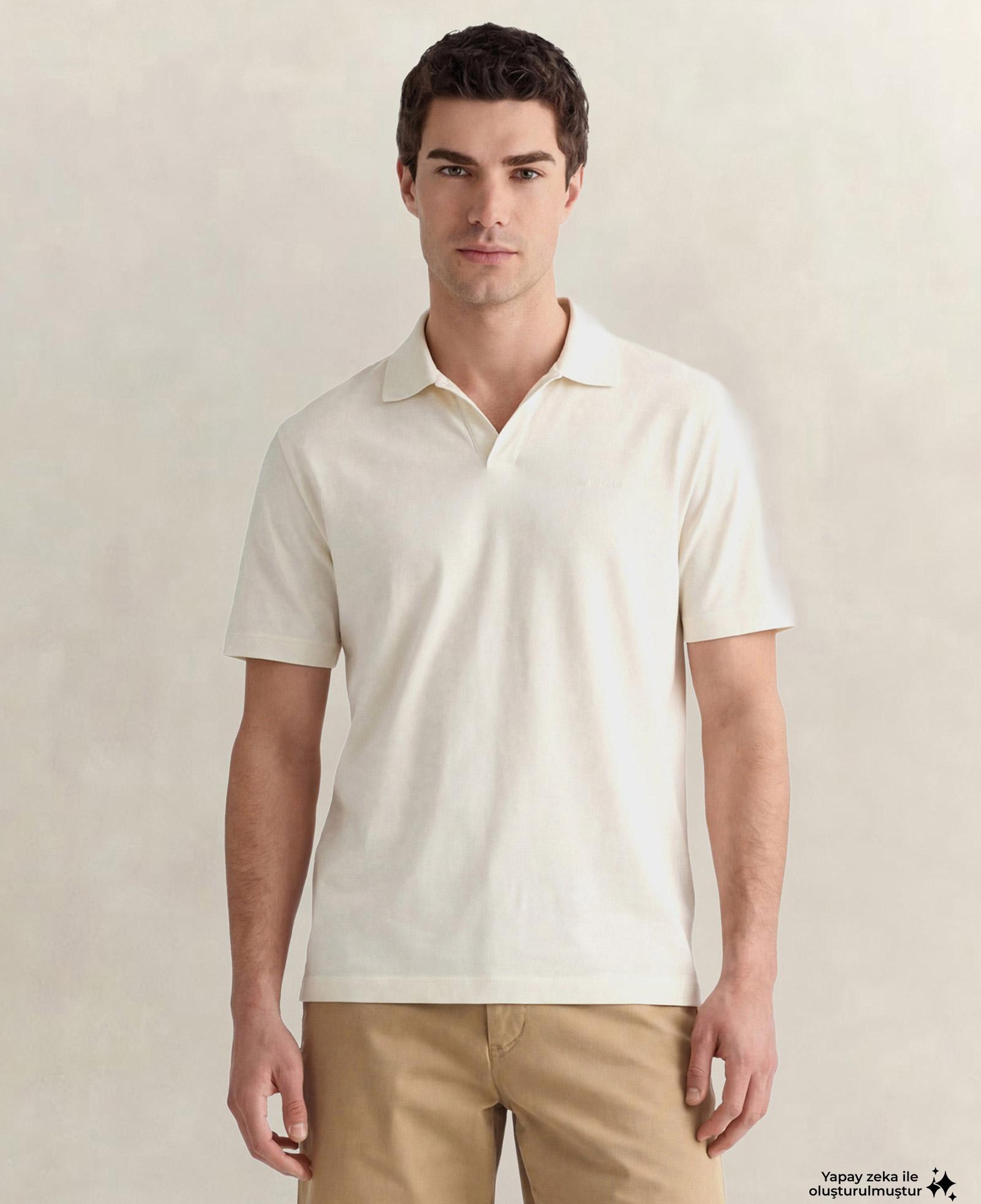 GANT Erkek Krem Regular Fit Polo Yaka T-Shirt