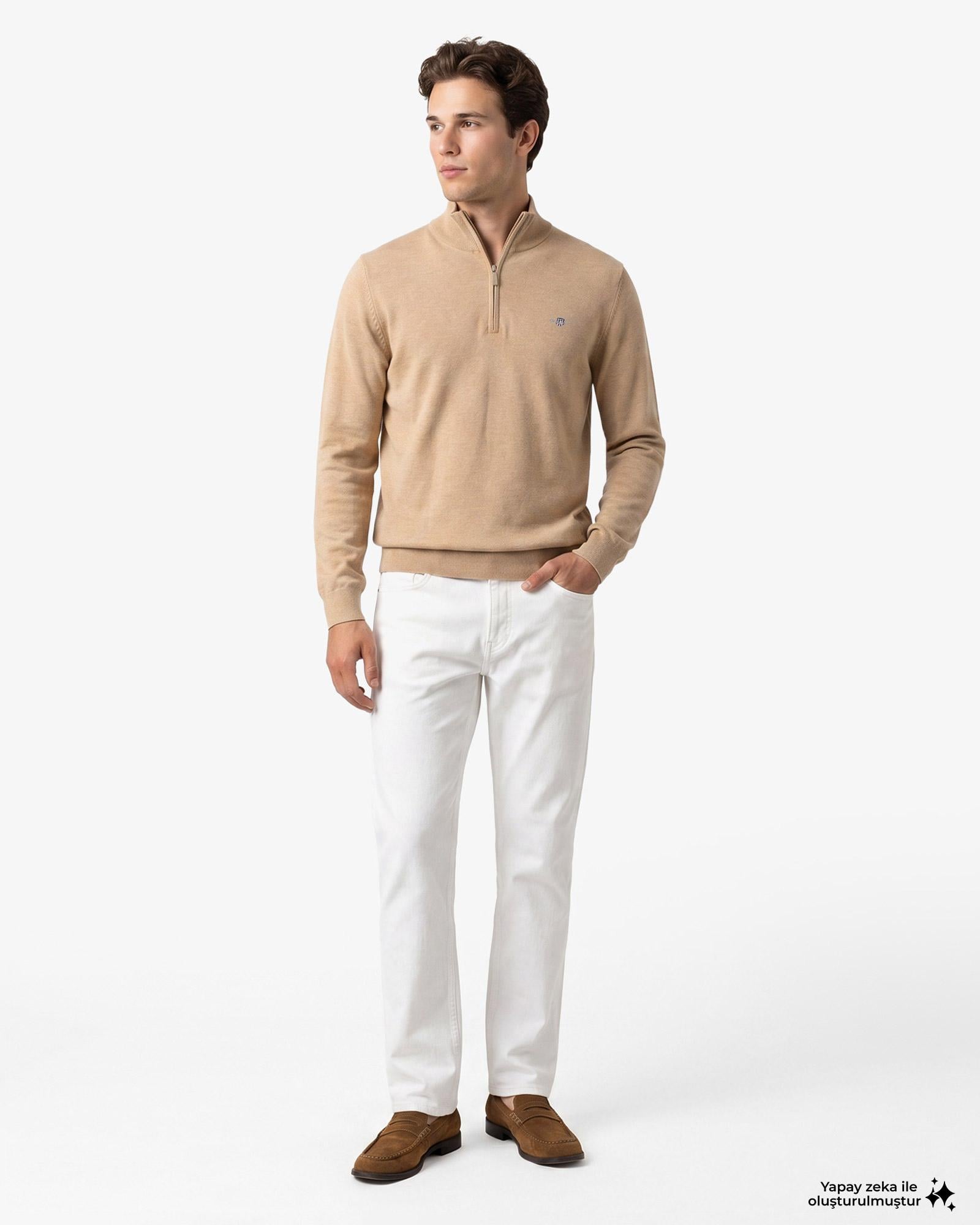 GANT Erkek Bej Regular Fit Yarım Fermuarlı Kazak