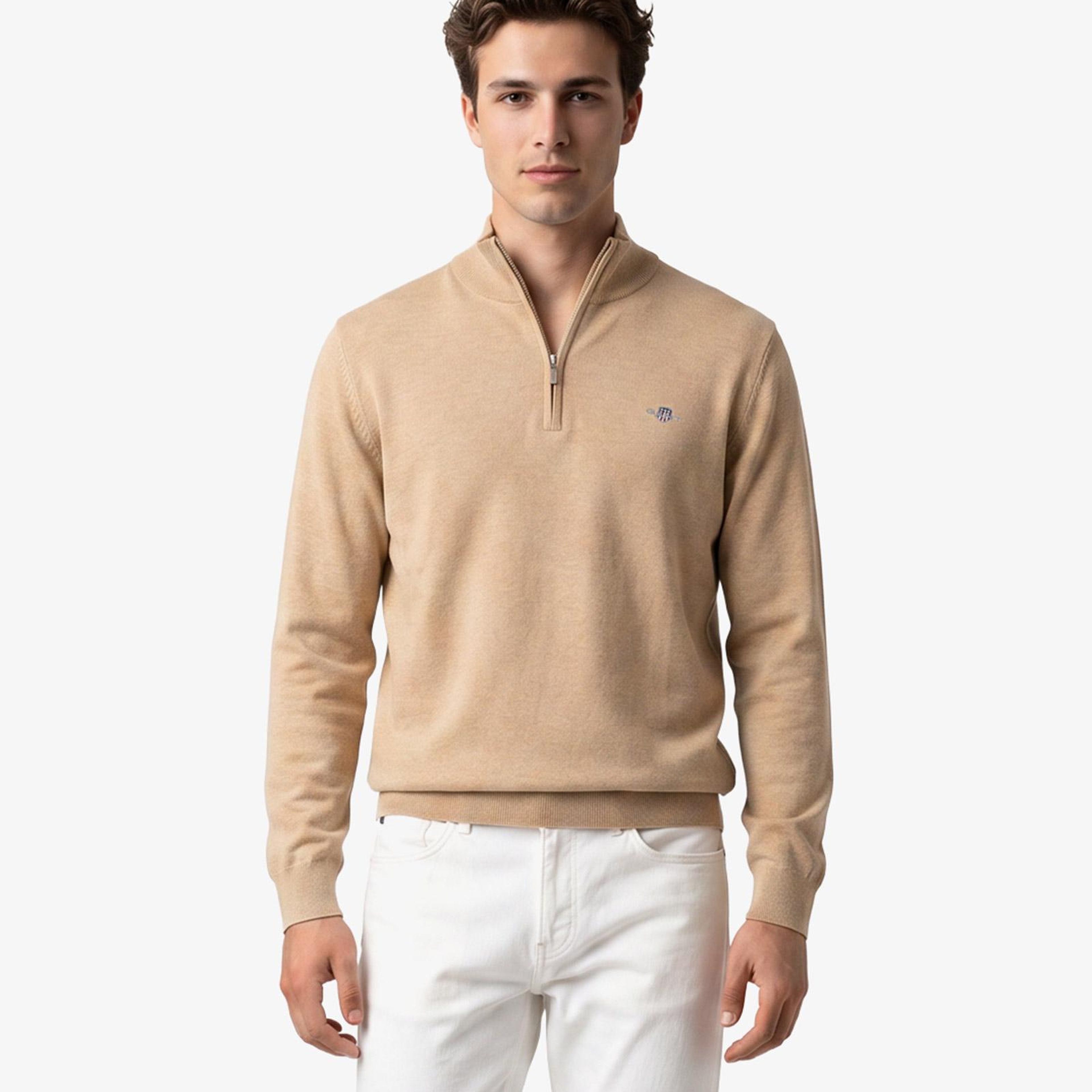 GANT Erkek Bej Regular Fit Yarım Fermuarlı Kazak