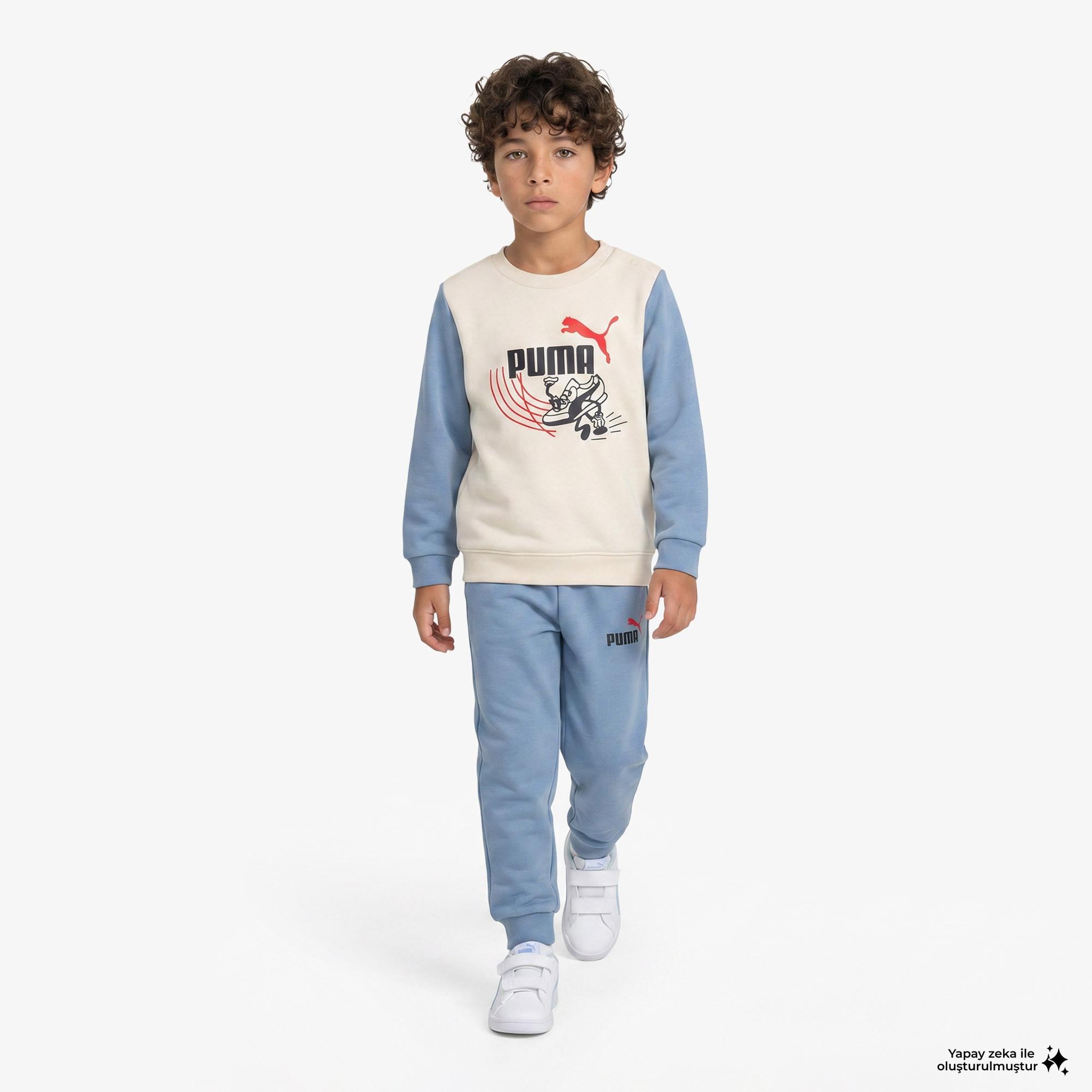 Puma Minicats Little Runners Çocuk Krem Eşofman Takımı