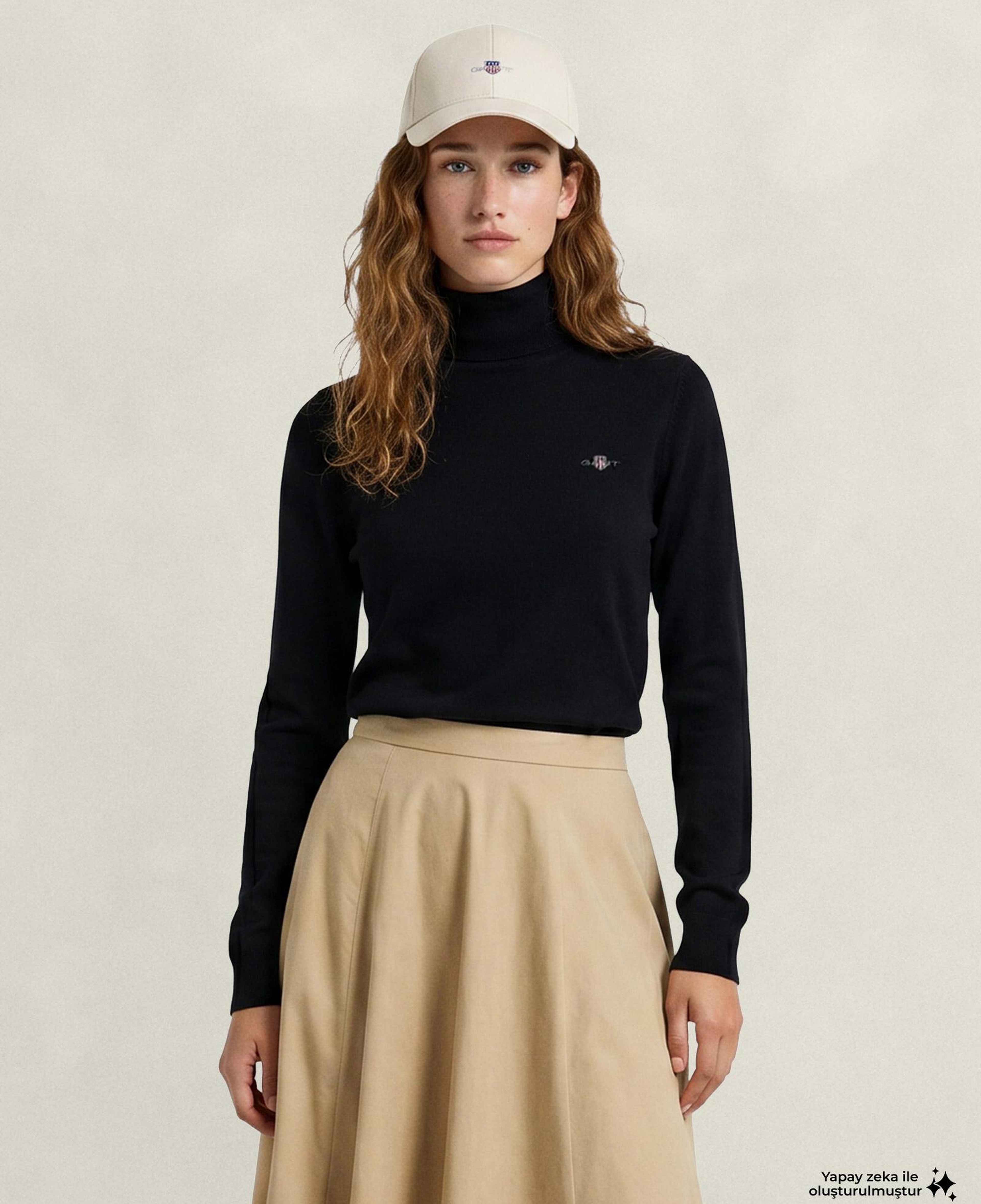GANT Kadın Siyah Regular Fit Boğazlı Yaka Yün Kazak
