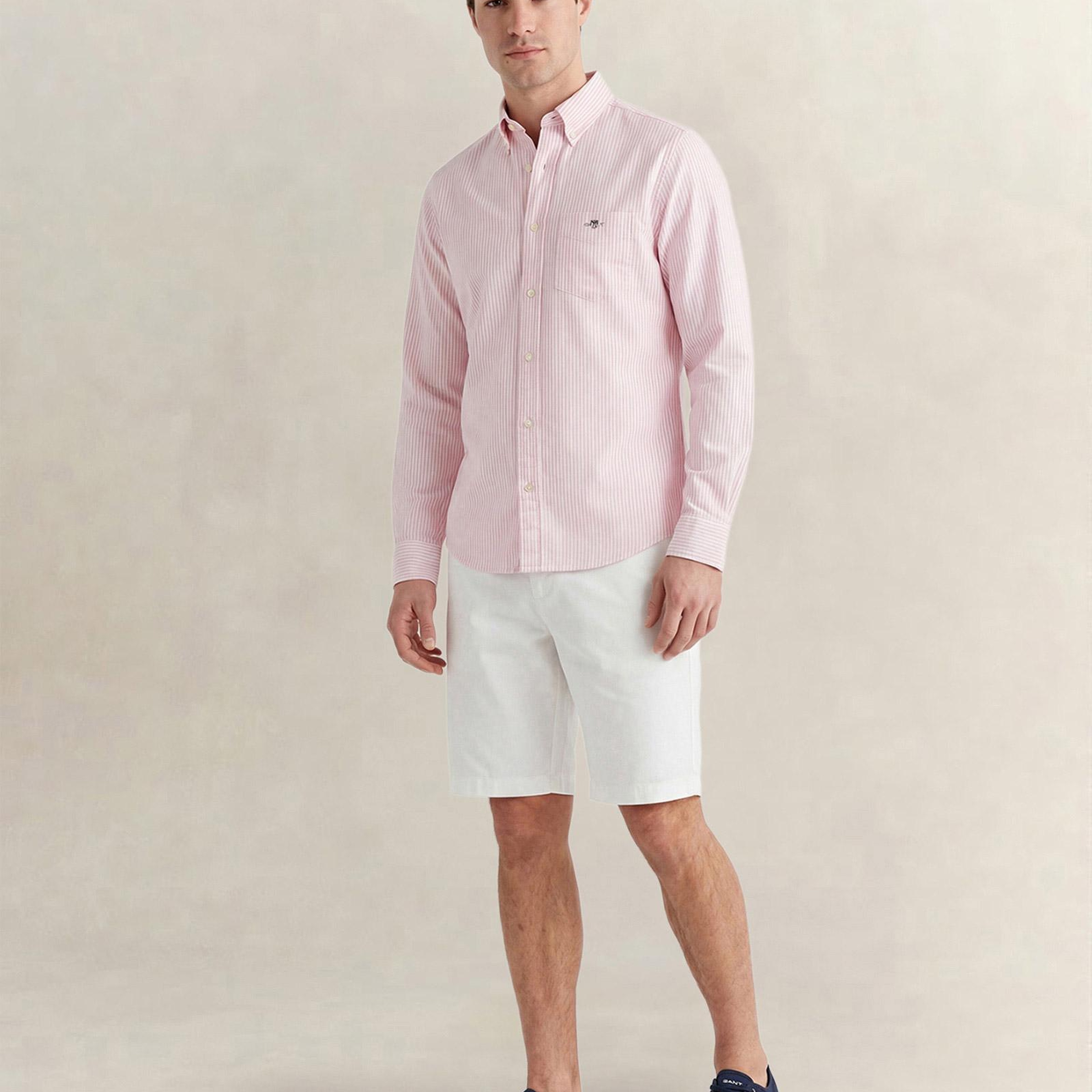 GANT Erkek Pembe Regular Fit Çizgili Logolu Gömlek