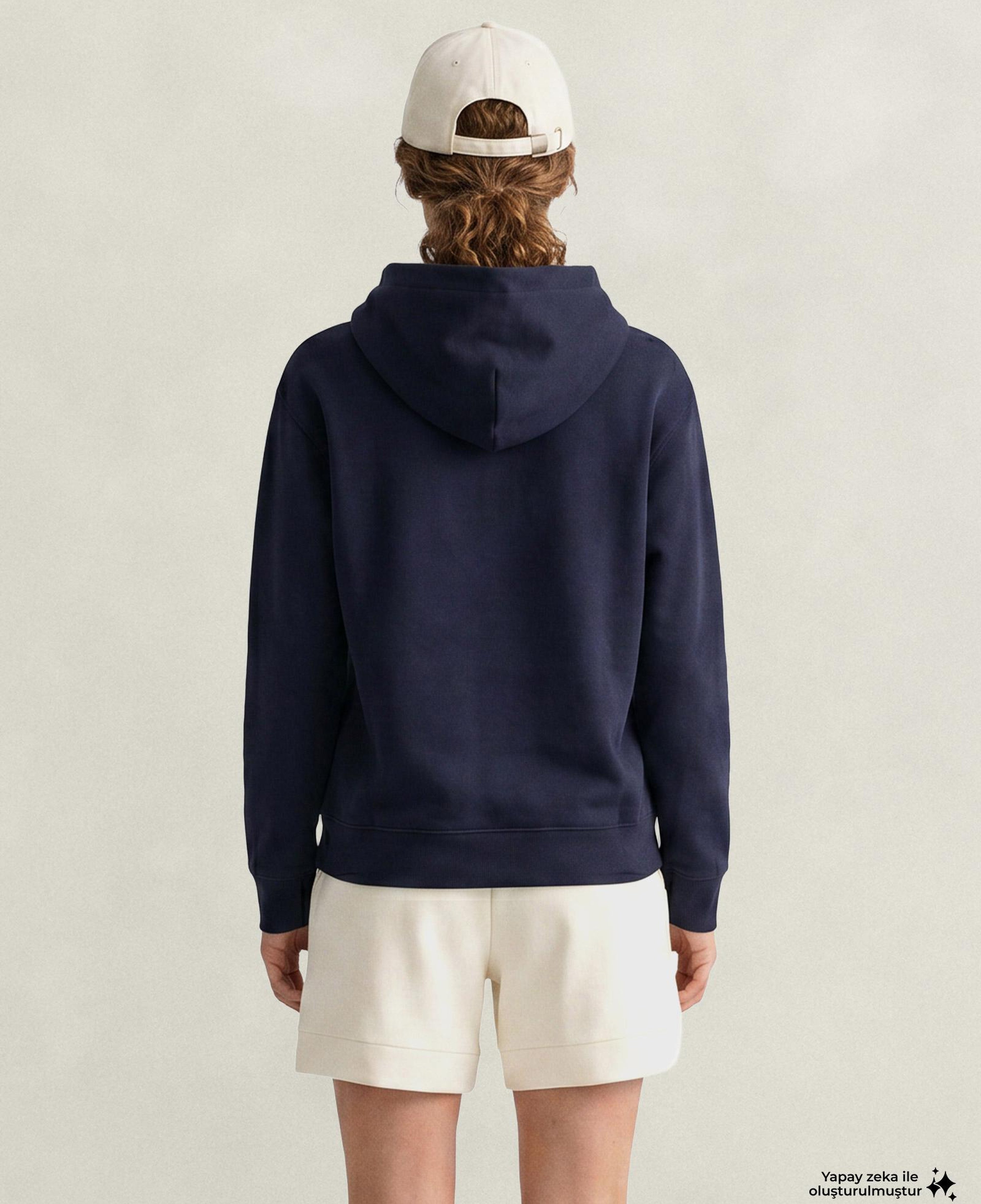 GANT Kadın Lacivert Regular Fit Kapüşonlu Sweatshirt