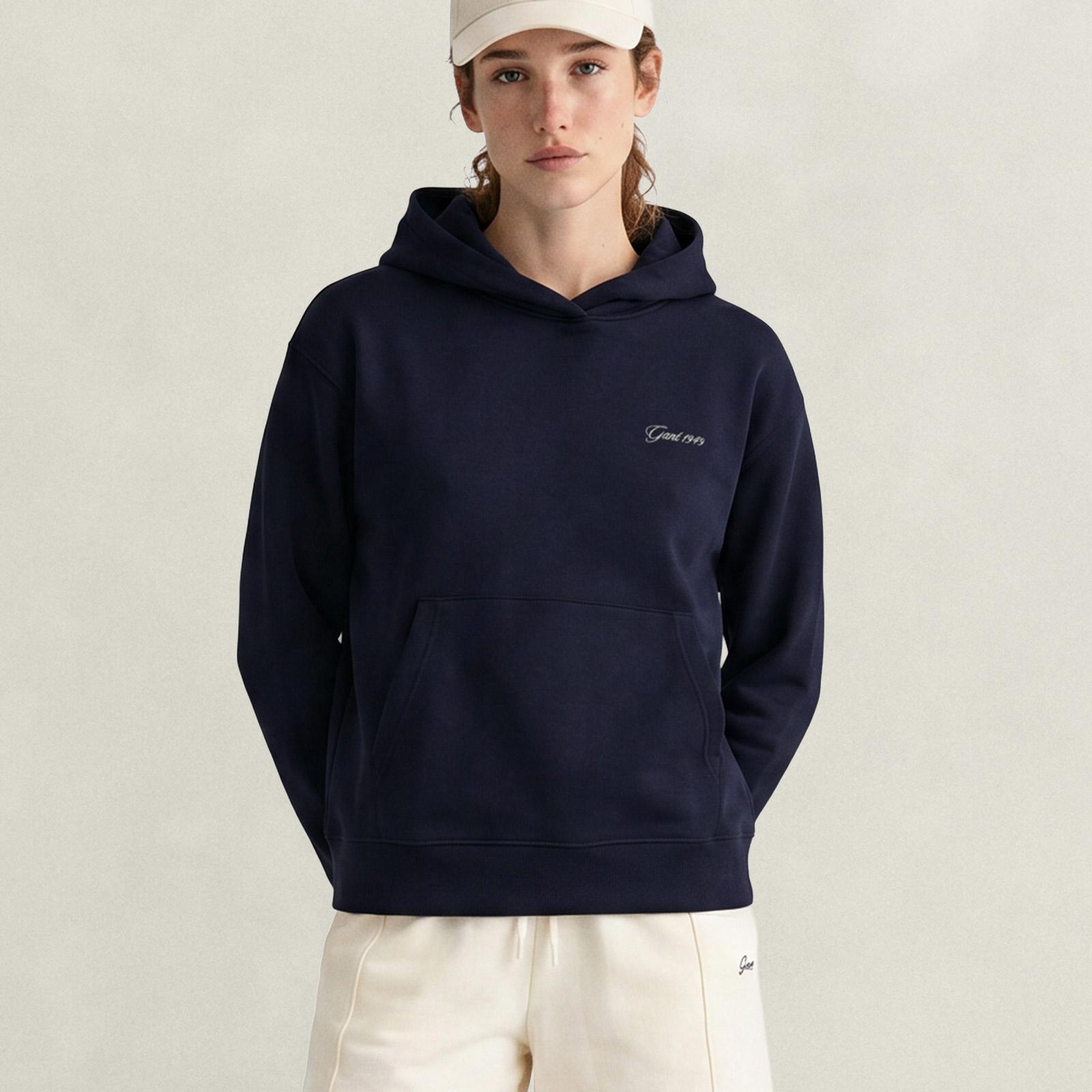 GANT Kadın Lacivert Regular Fit Kapüşonlu Sweatshirt