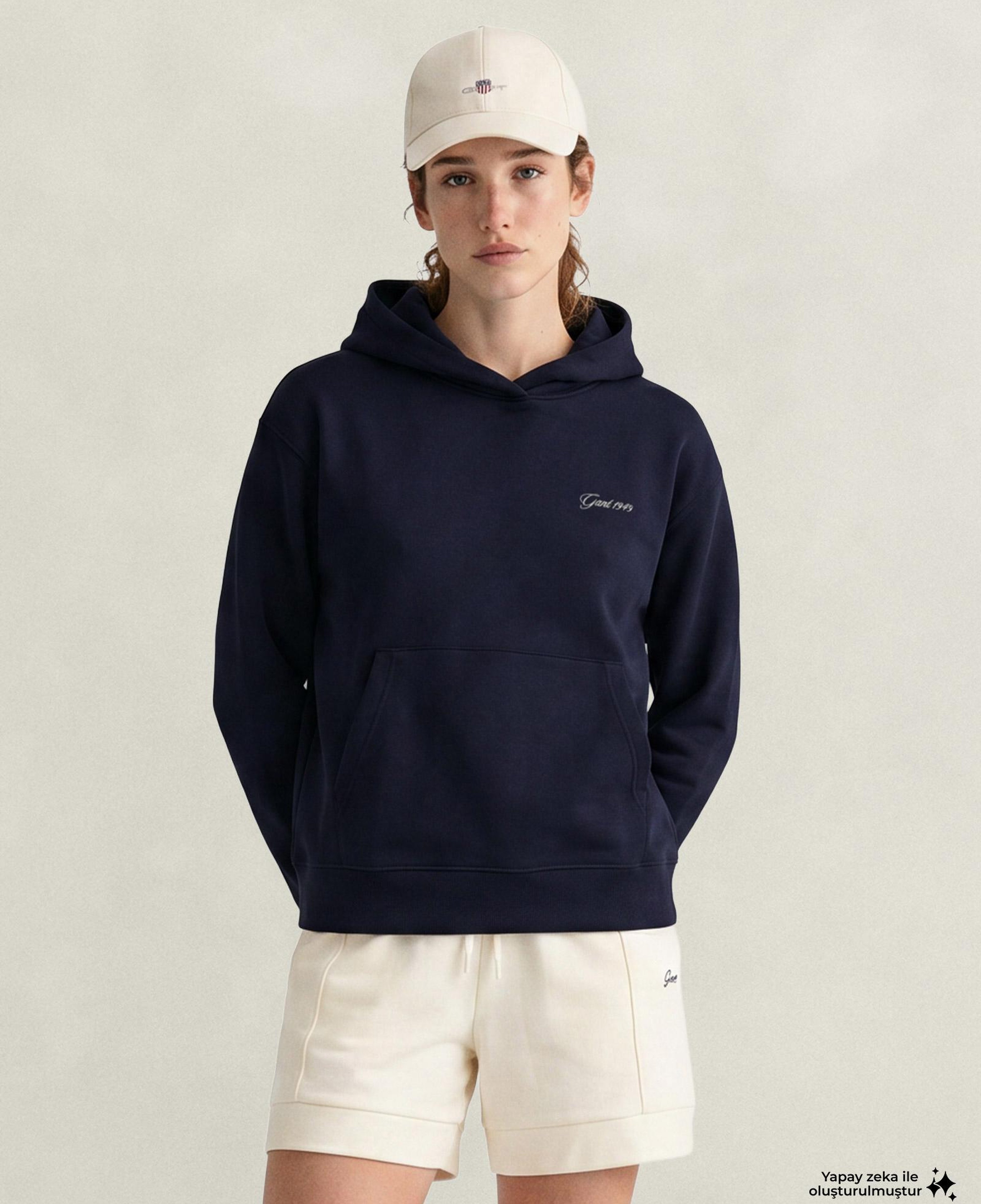 GANT Kadın Lacivert Regular Fit Kapüşonlu Sweatshirt