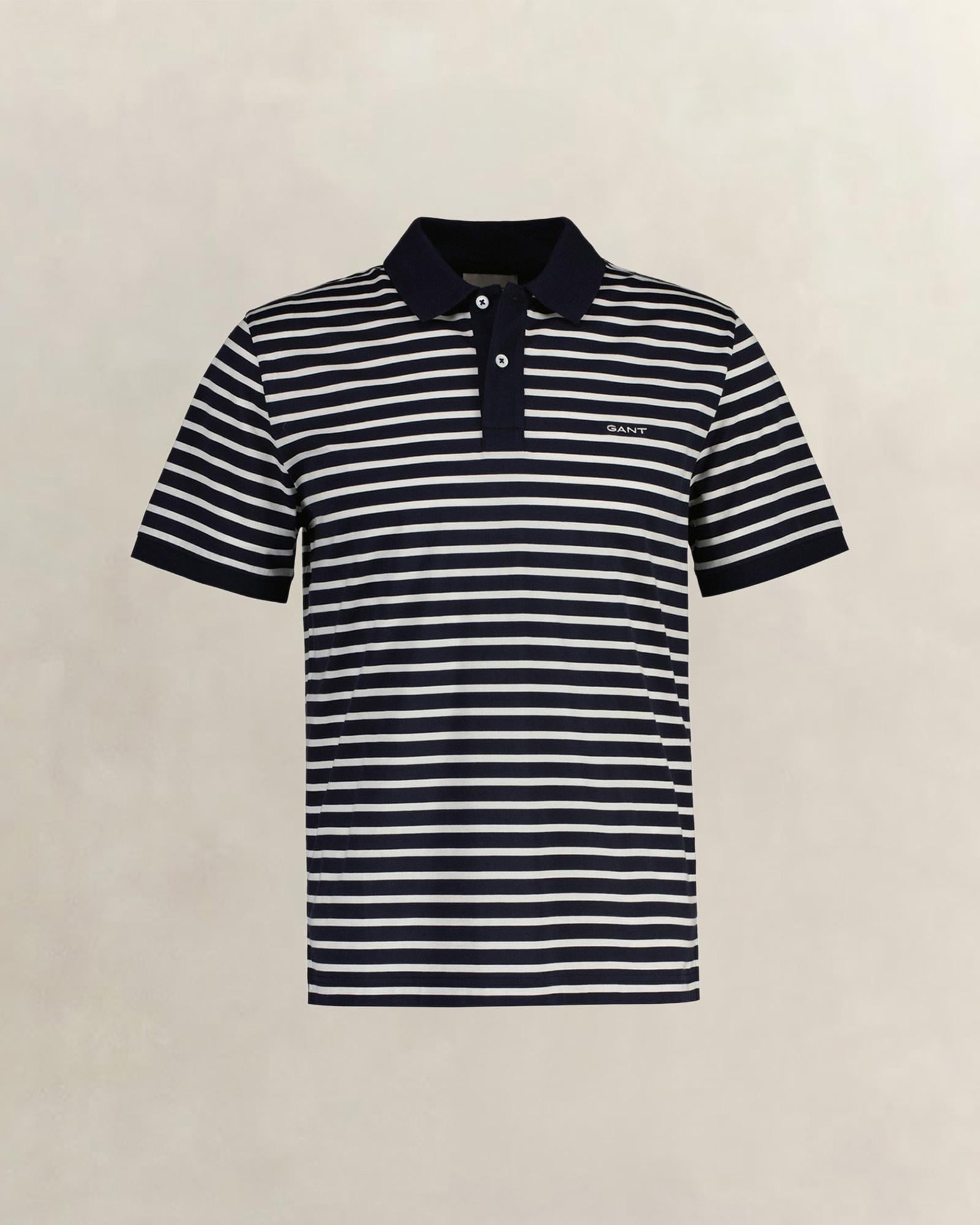 GANT Erkek Lacivert Regular Fit Çizgili Polo Yaka T-Shirt