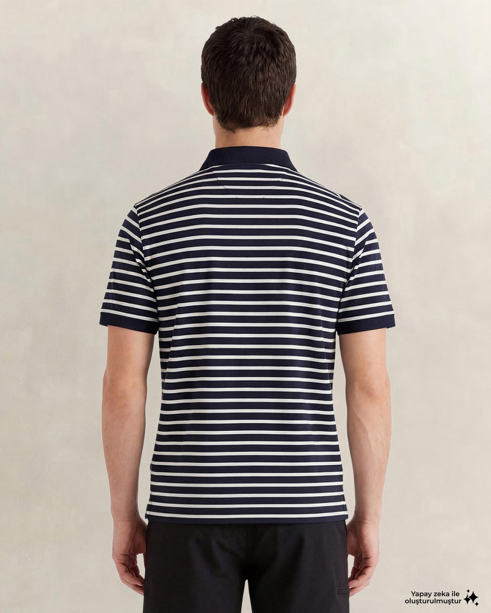 GANT Erkek Lacivert Regular Fit Çizgili Polo Yaka T-Shirt