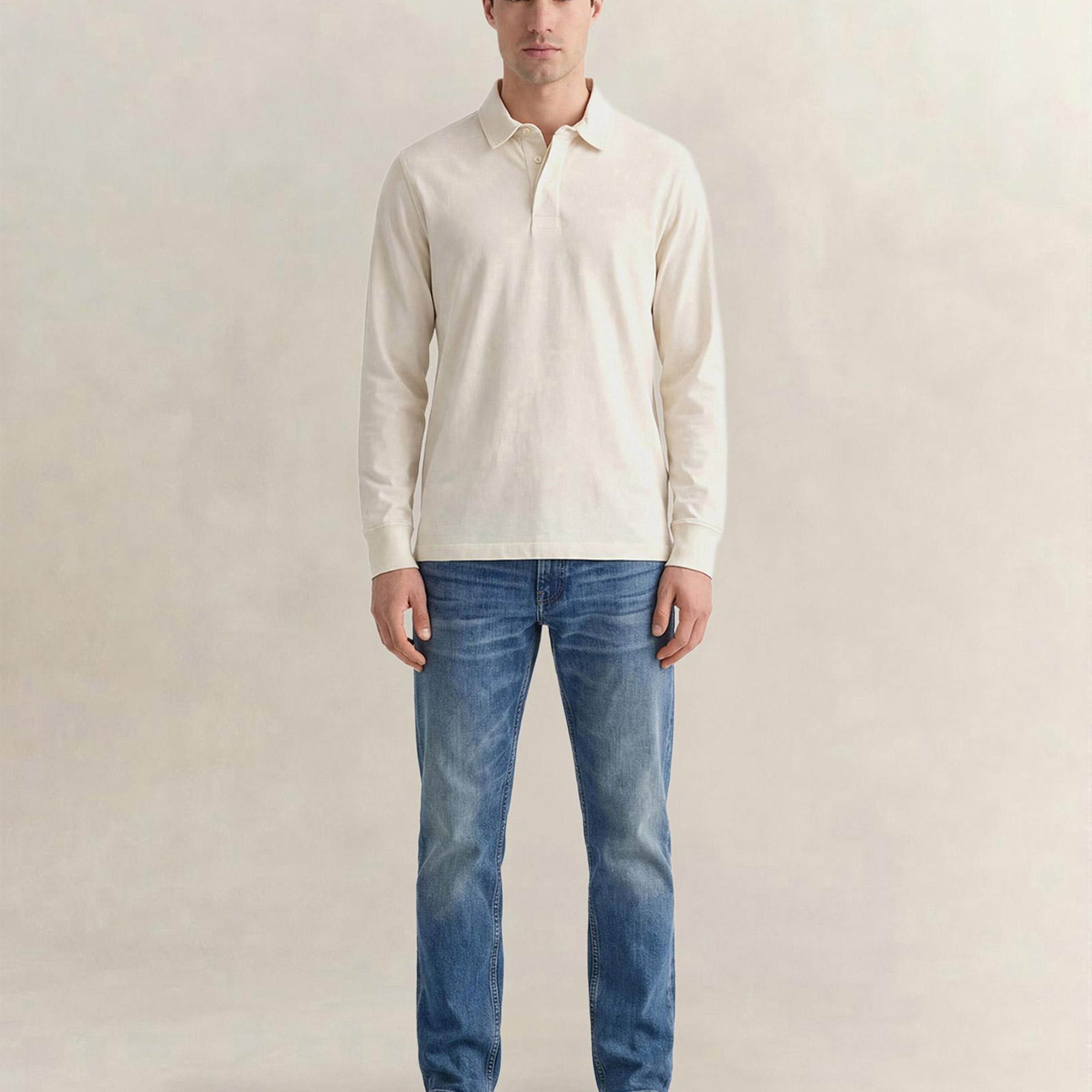 GANT Erkek Krem Regular Fit Logolu Polo Yaka Rugby T-Shirt