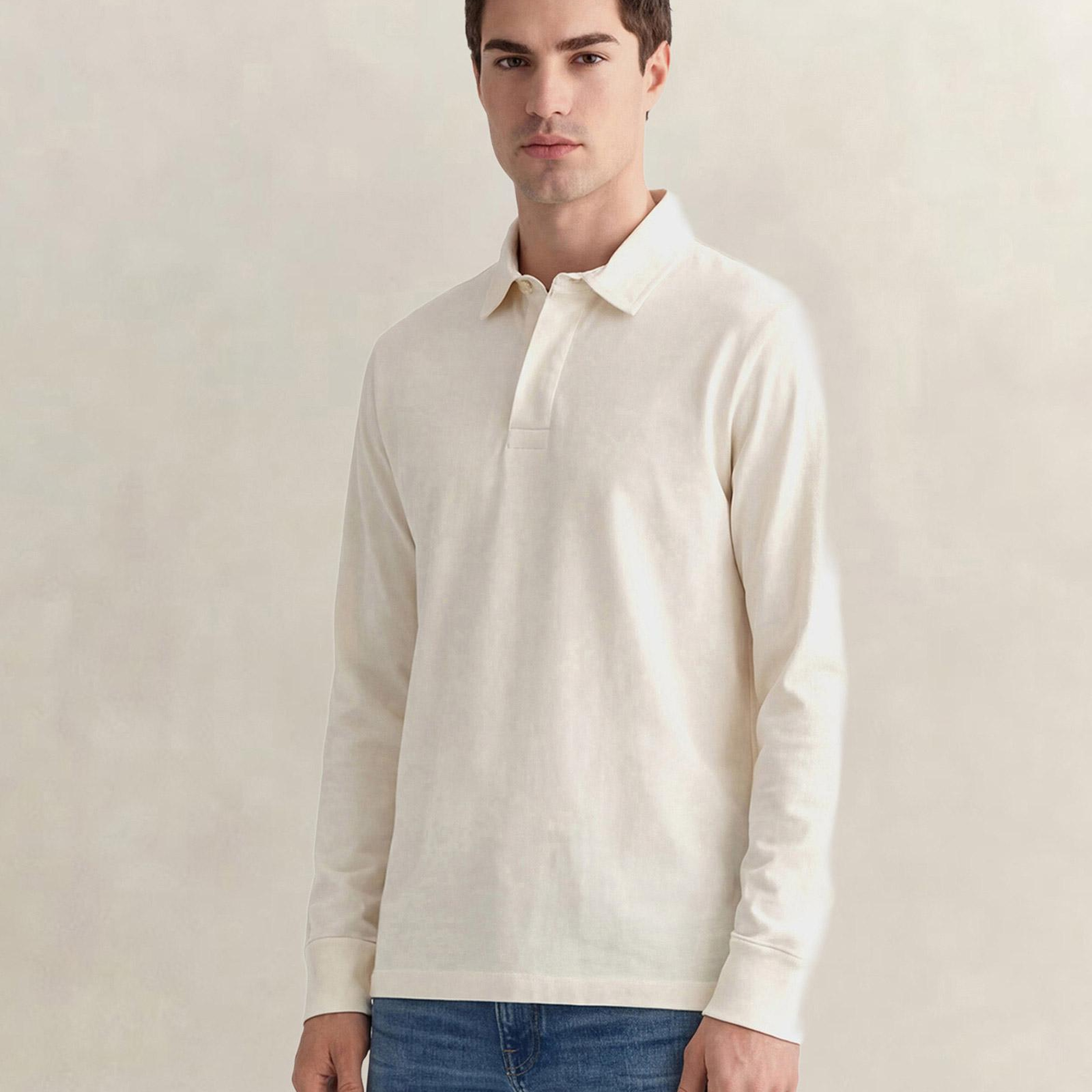 GANT Erkek Krem Regular Fit Logolu Polo Yaka Rugby T-Shirt