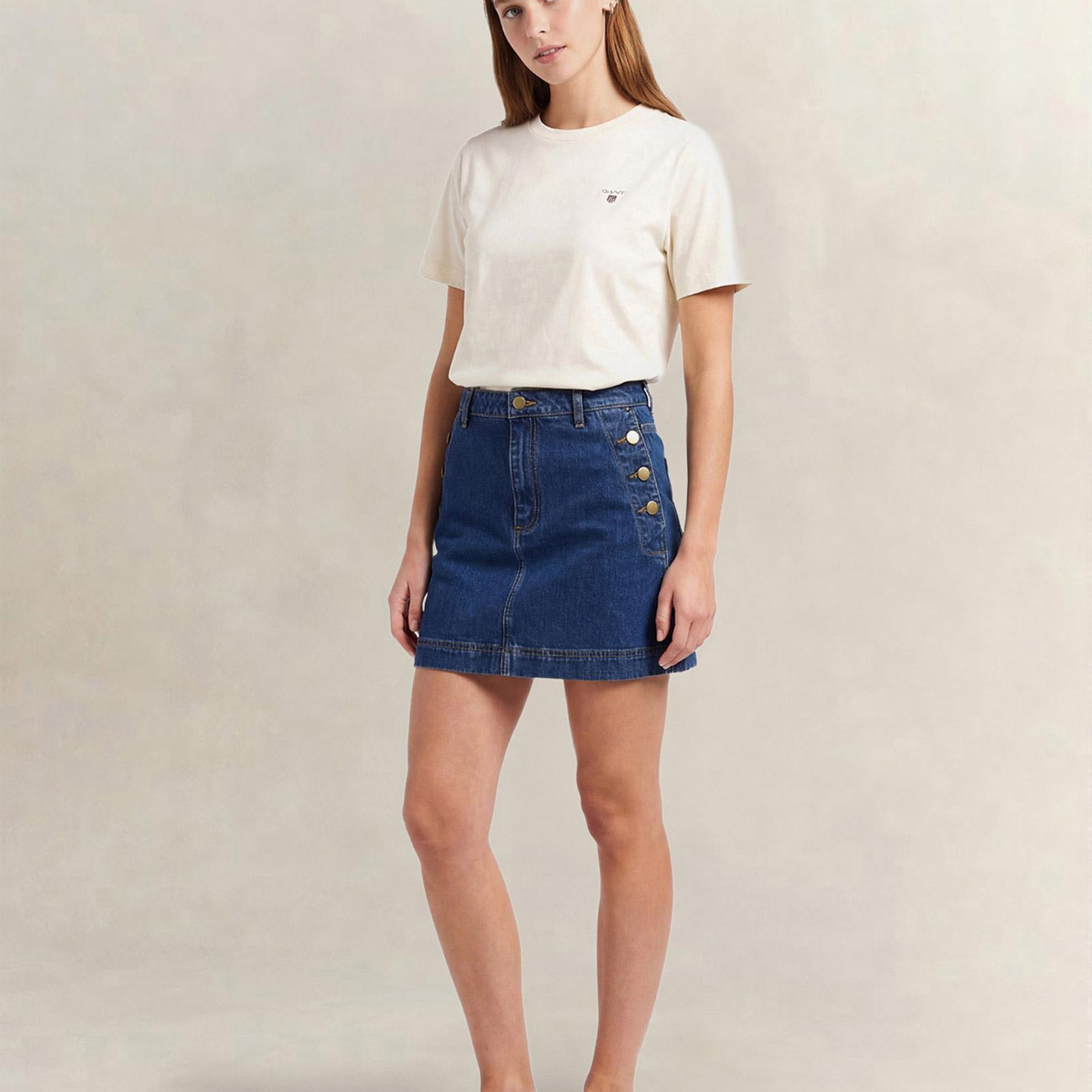 GANT Kadın Krem Bisiklet Yaka Regular Fit Logolu T-Shirt