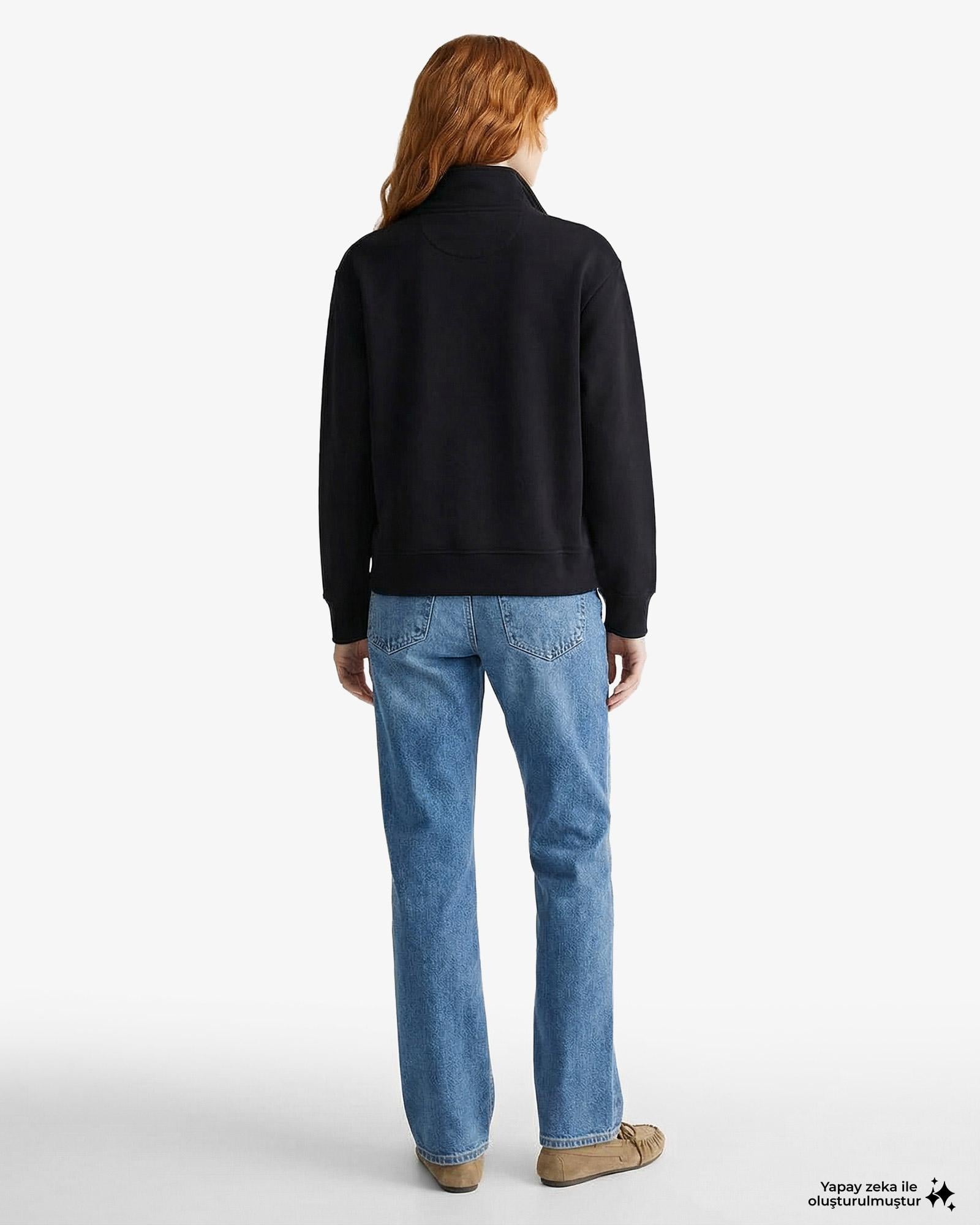 GANT Kadın Siyah Relaxed Fit Yarım Fermuarlı Sweatshirt
