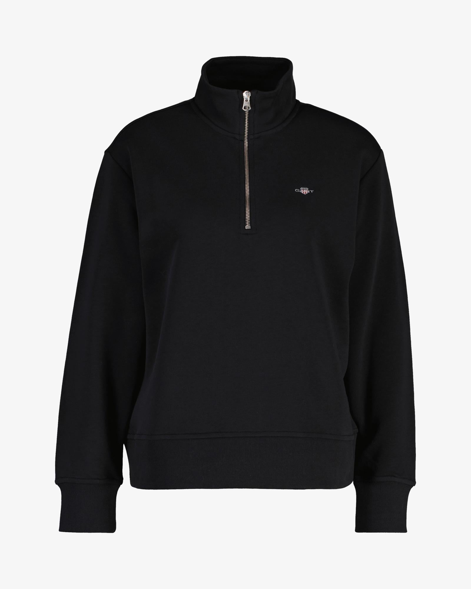 GANT Kadın Siyah Relaxed Fit Yarım Fermuarlı Sweatshirt