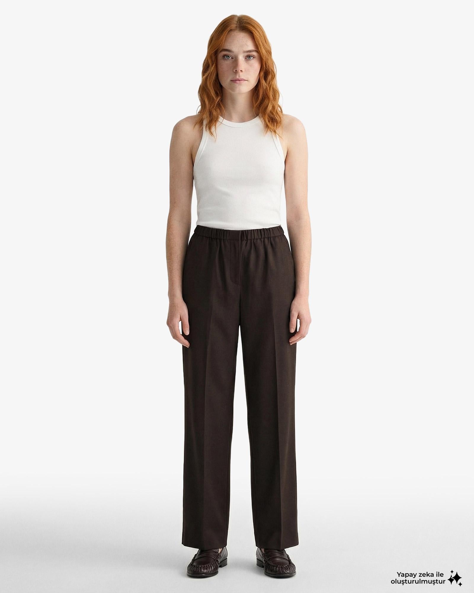 GANT Kadın Kahverengi Relaxed Fit Yün Pantolon