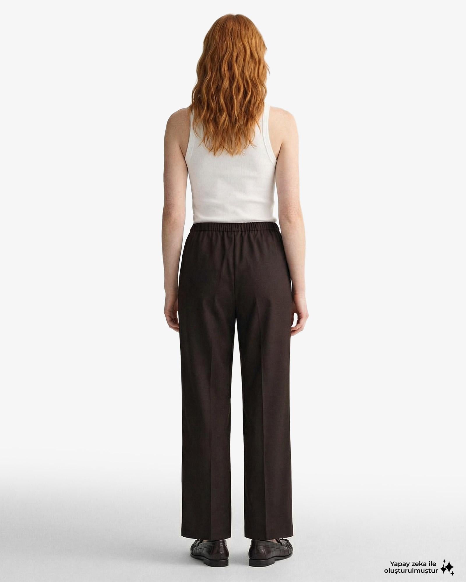 GANT Kadın Kahverengi Relaxed Fit Yün Pantolon