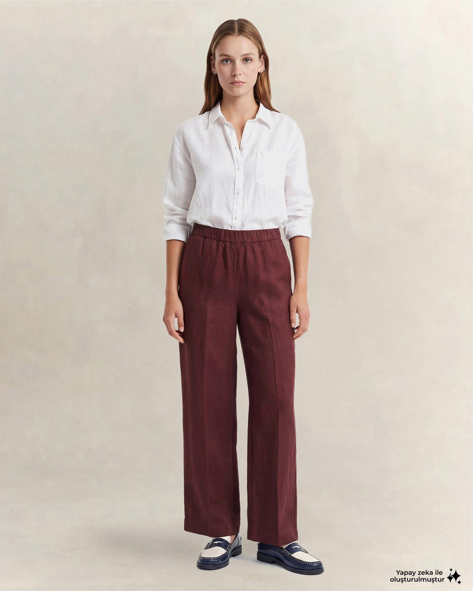 GANT Kadın Kahverengi Relaxed Fit Pantolon