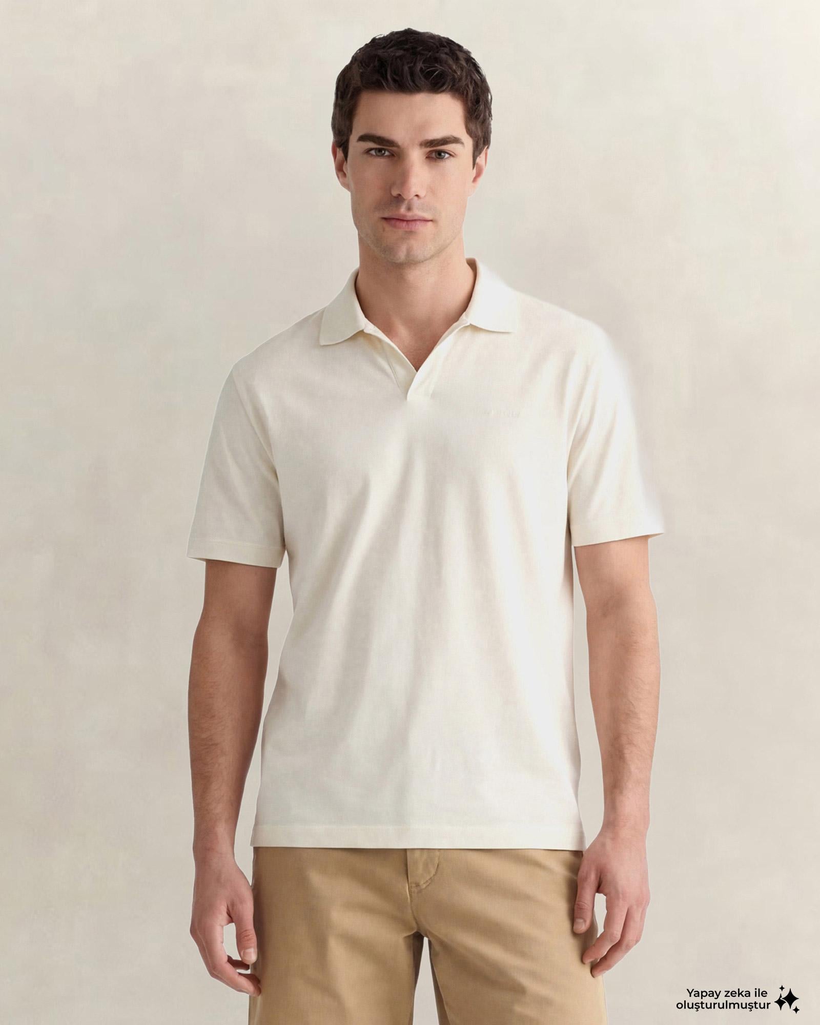 GANT Erkek Krem Regular Fit Polo Yaka T-Shirt