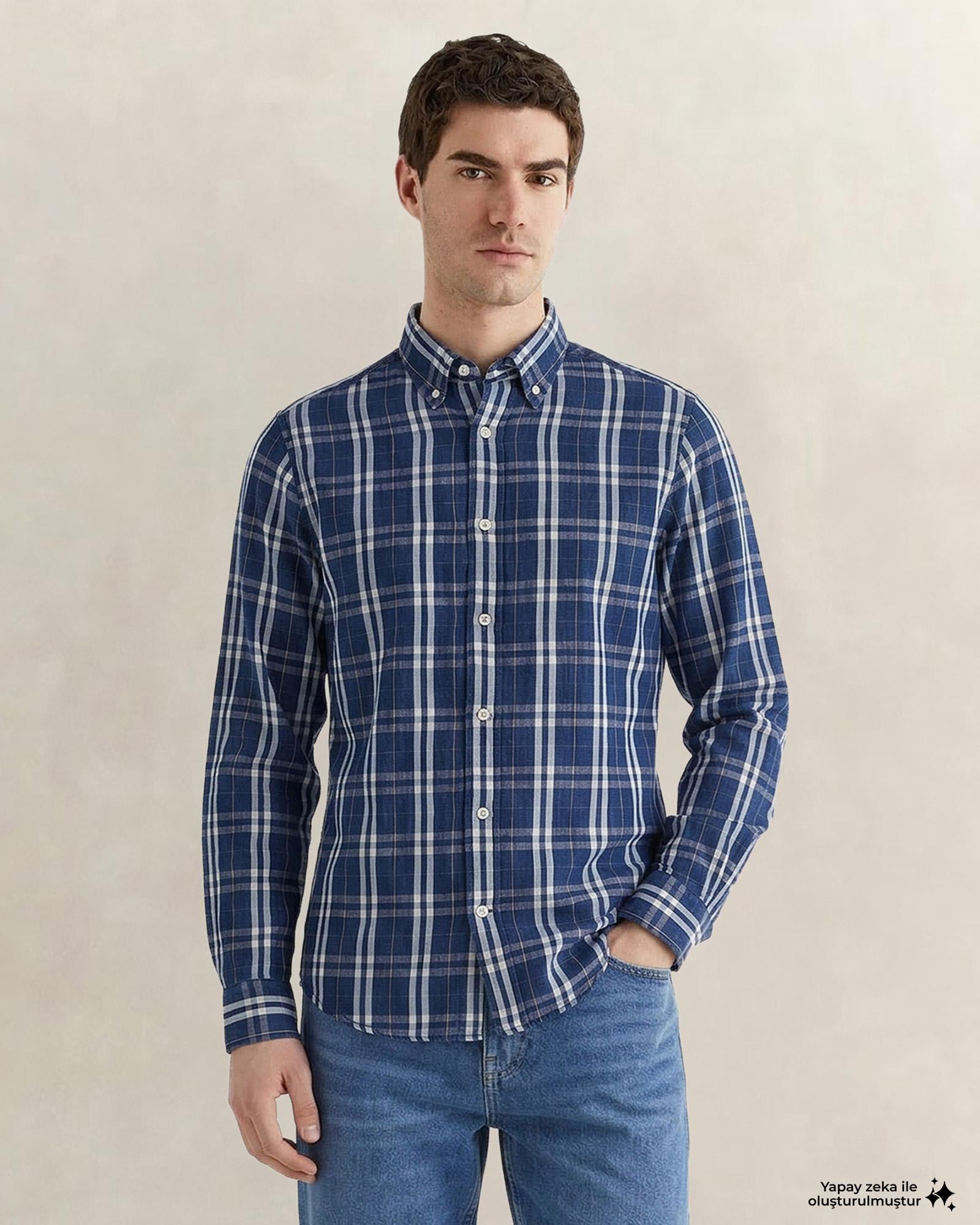 GANT Erkek Lacivert Regular Fit Kareli Gömlek