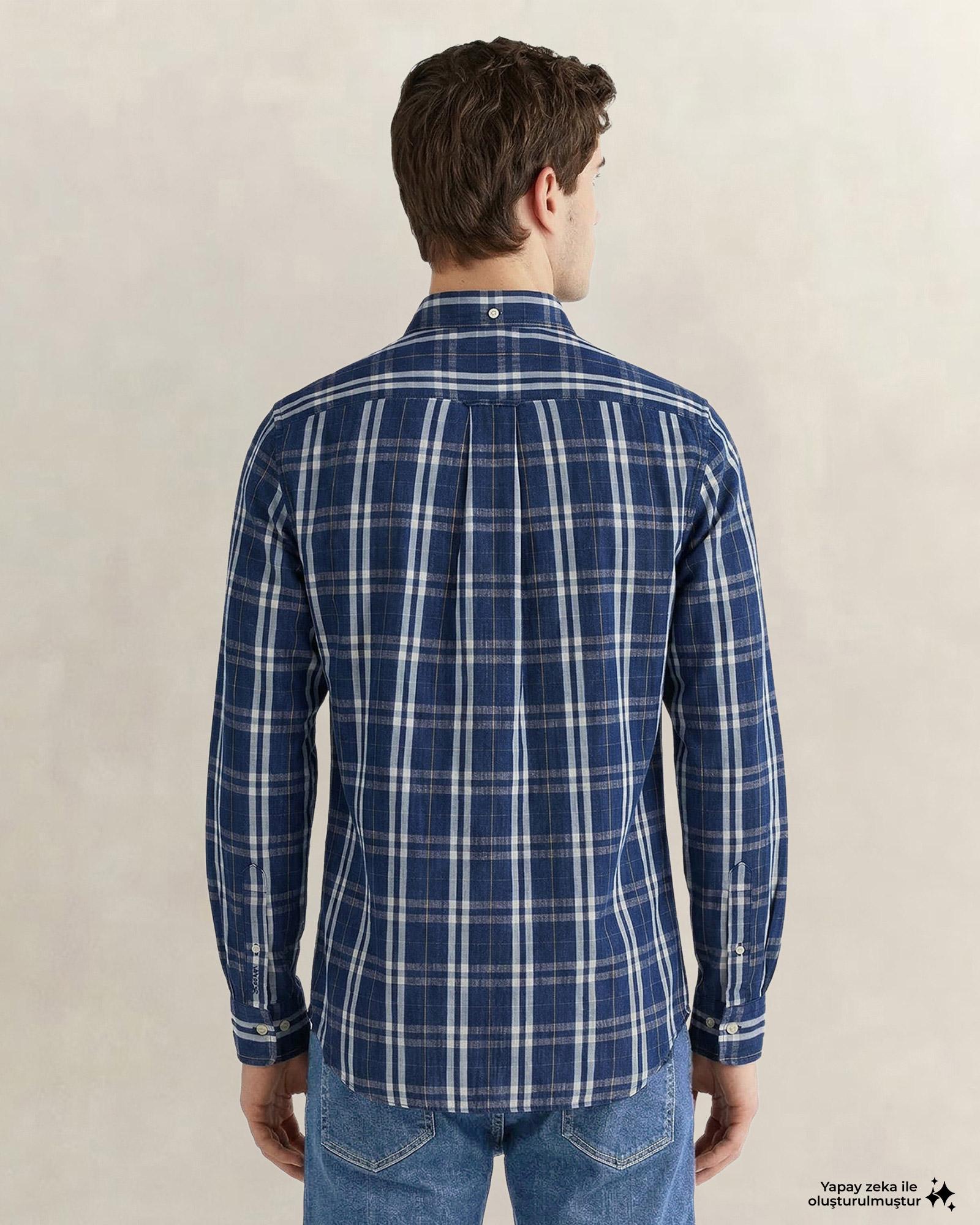 GANT Erkek Lacivert Regular Fit Kareli Gömlek