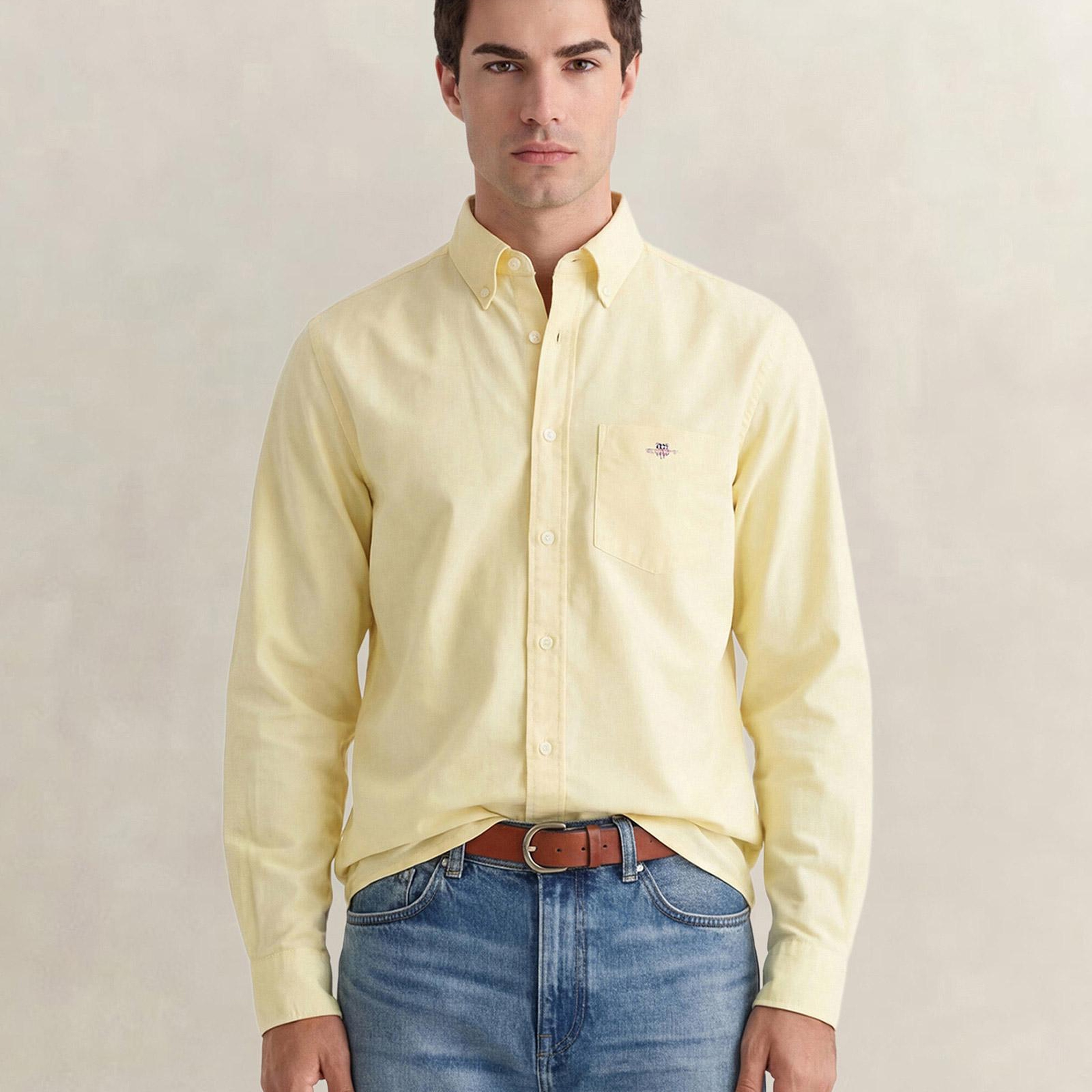 GANT Erkek Sarı Regular Fit Logolu Gömlek