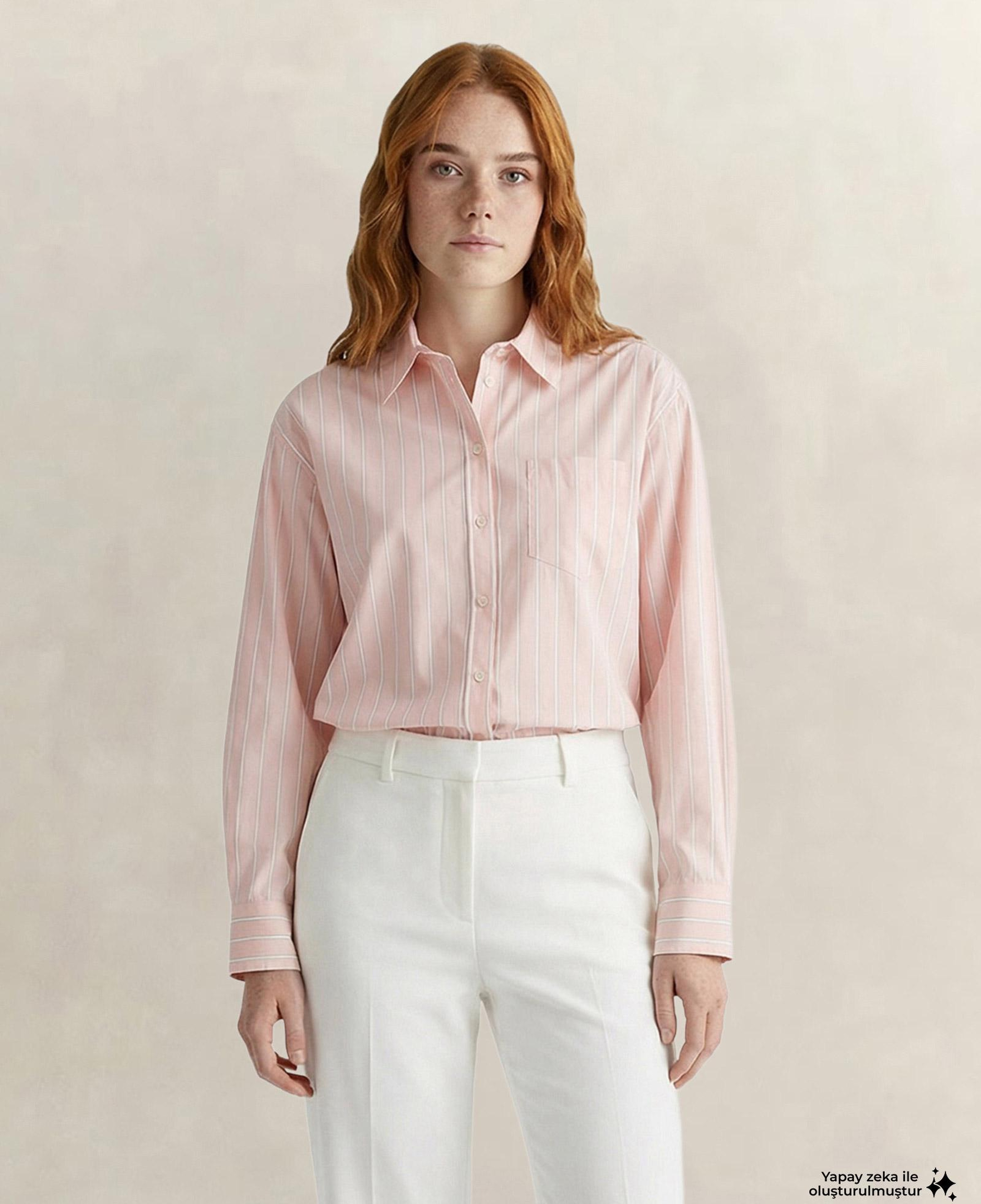GANT Kadın Pembe Relaxed Fit Çizgili Gömlek