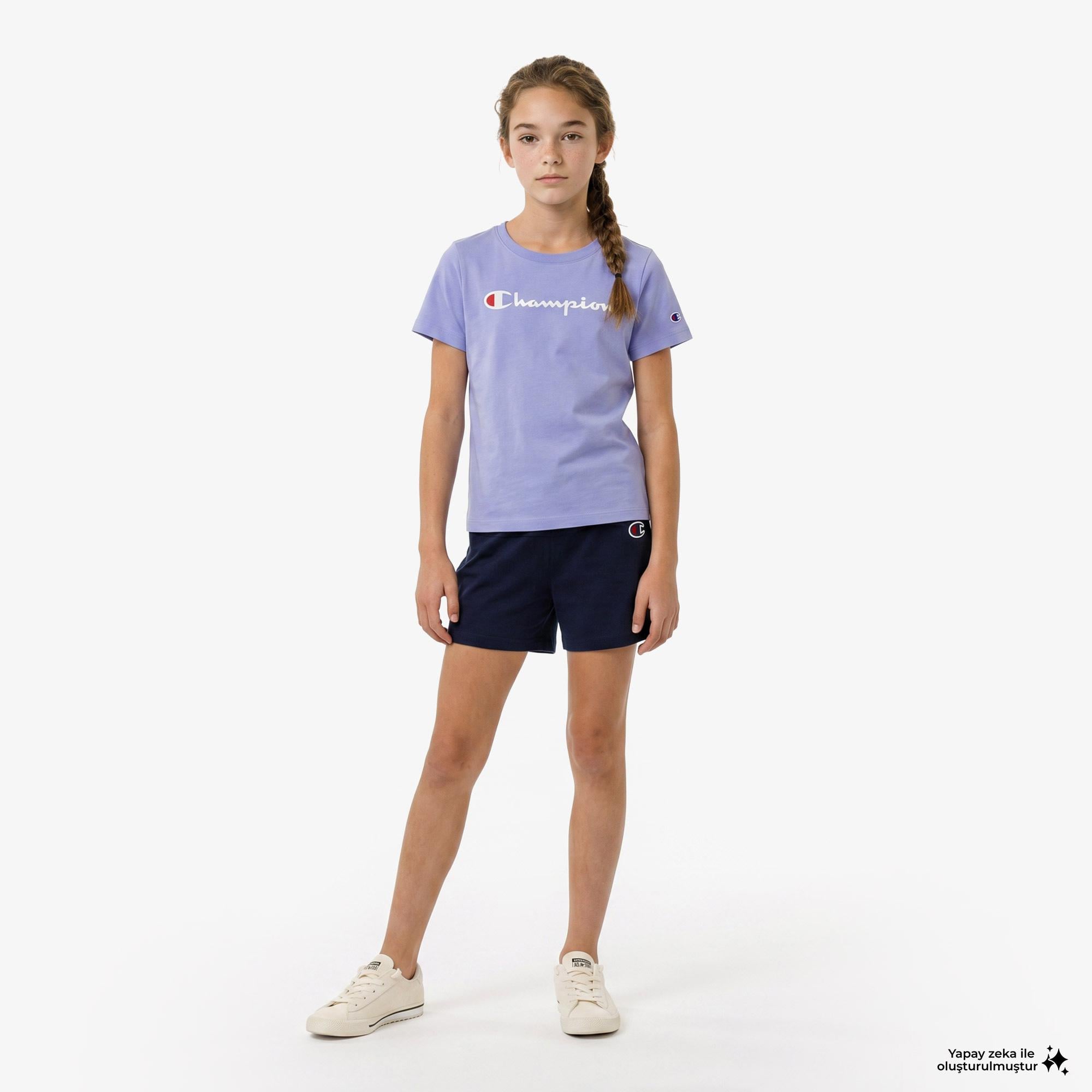 Champion Crewneck SS Çocuk Mor T-Shirt