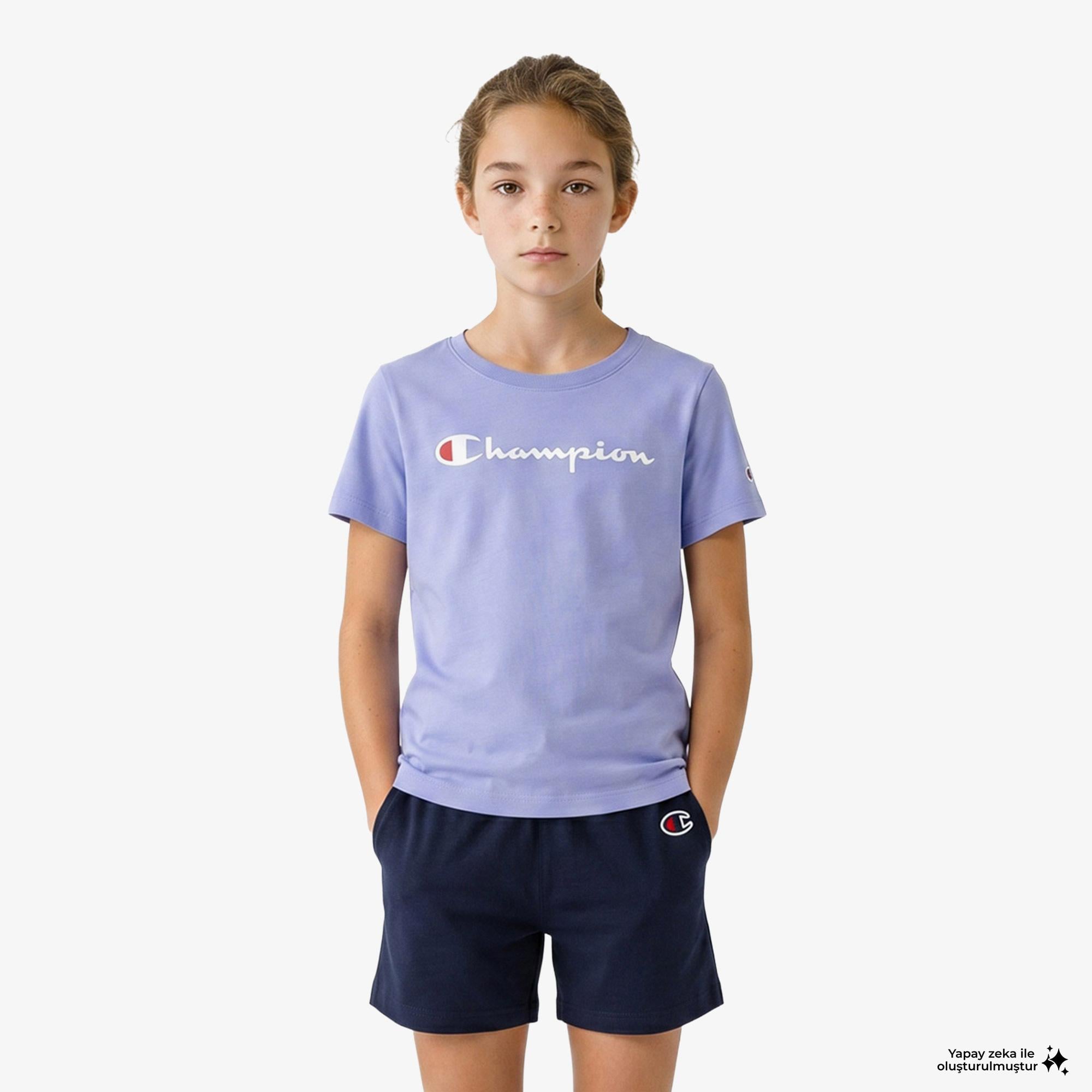 Champion Crewneck SS Çocuk Mor T-Shirt