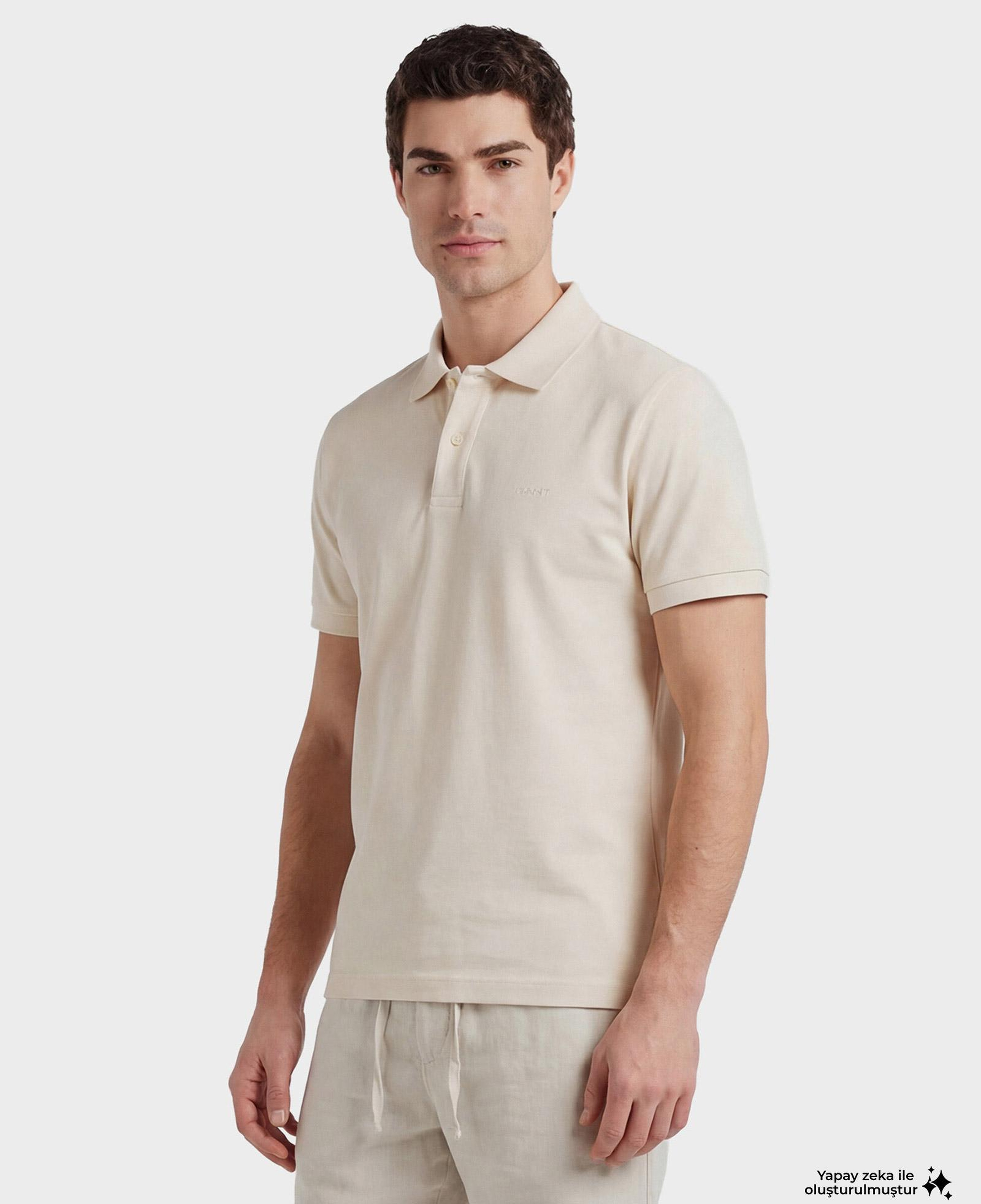 GANT Erkek Krem Regular Fit Polo Yaka T-Shirt