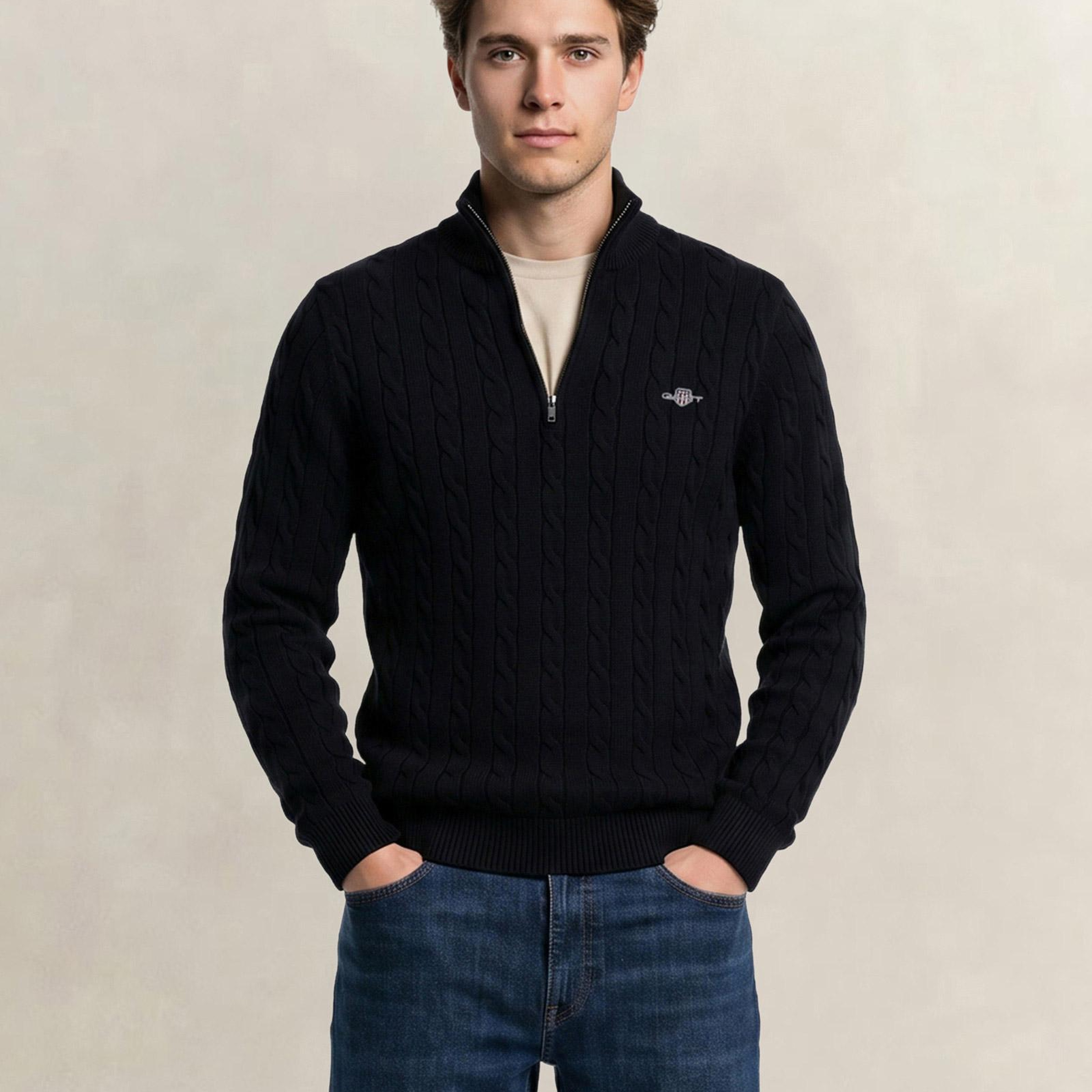 GANT Erkek Siyah Regular Fit Örgü Kazak