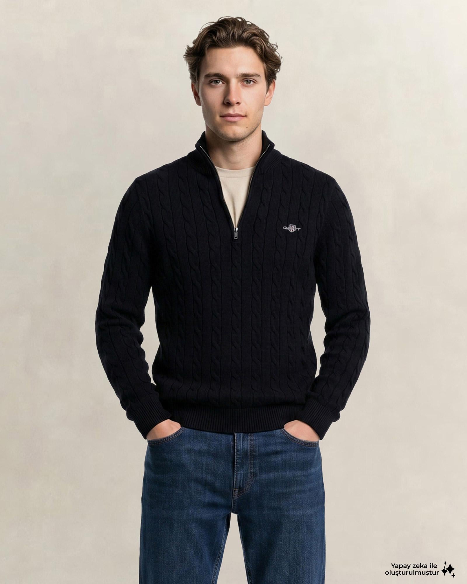 GANT Erkek Siyah Regular Fit Örgü Kazak