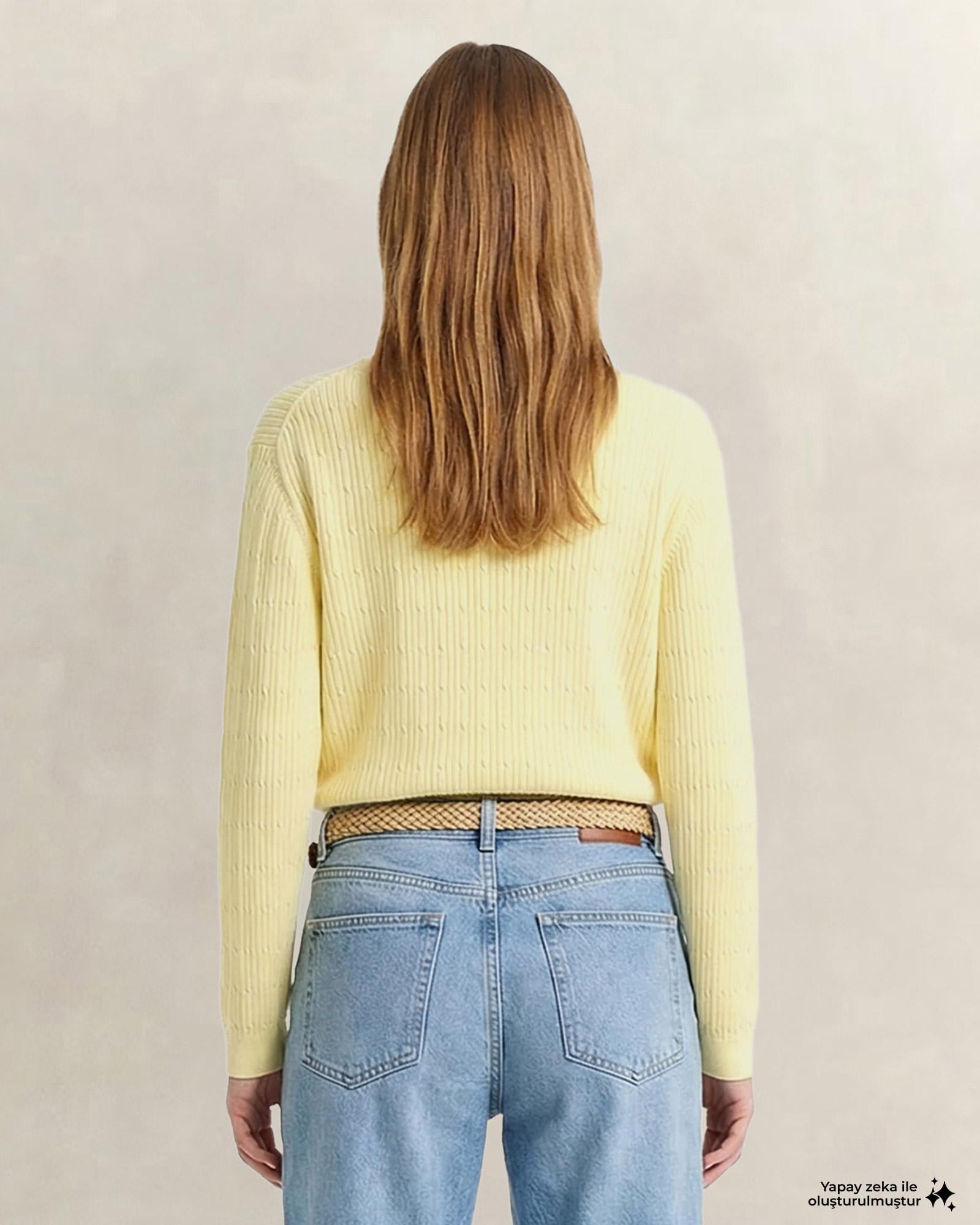 GANT Kadın Sarı Regular Fit V Yaka Kazak