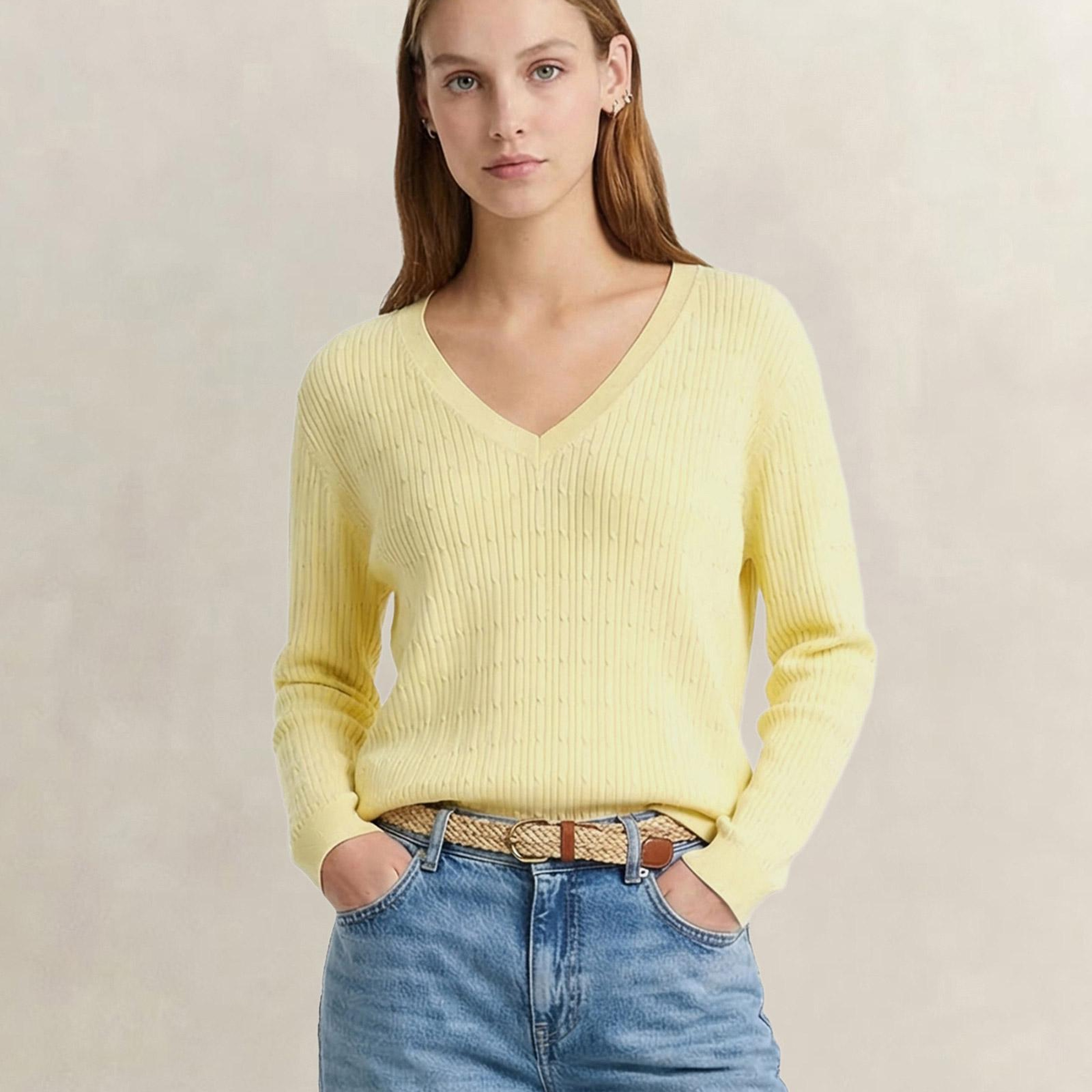 GANT Kadın Sarı Regular Fit V Yaka Kazak