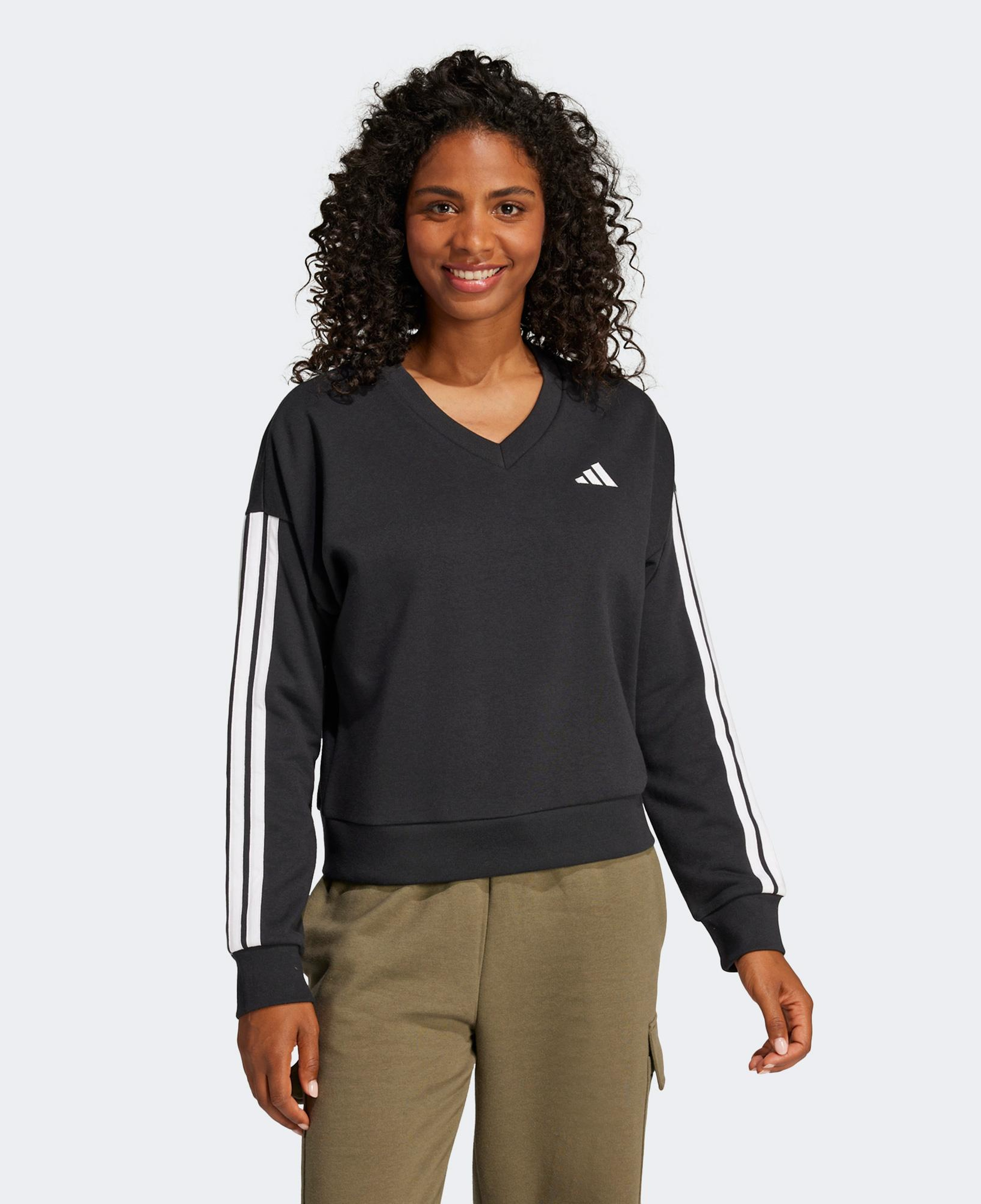 adidas Essentials 3 Stripes French Terry Kadın Siyah Sweatshirt
