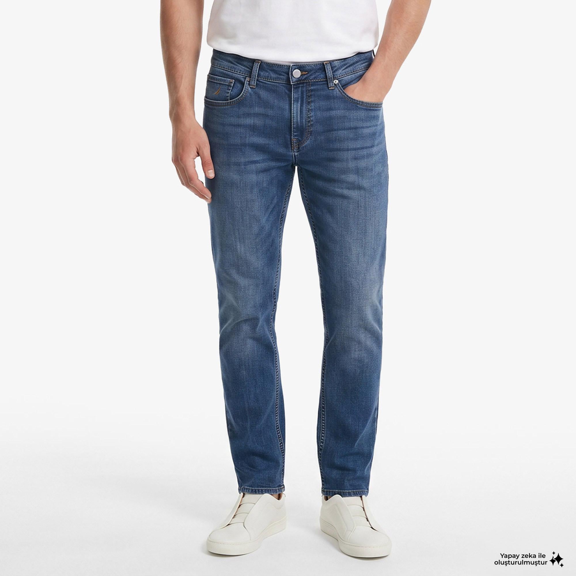 Nautica Erkek Mavi Slim Fit Denim Pantolon