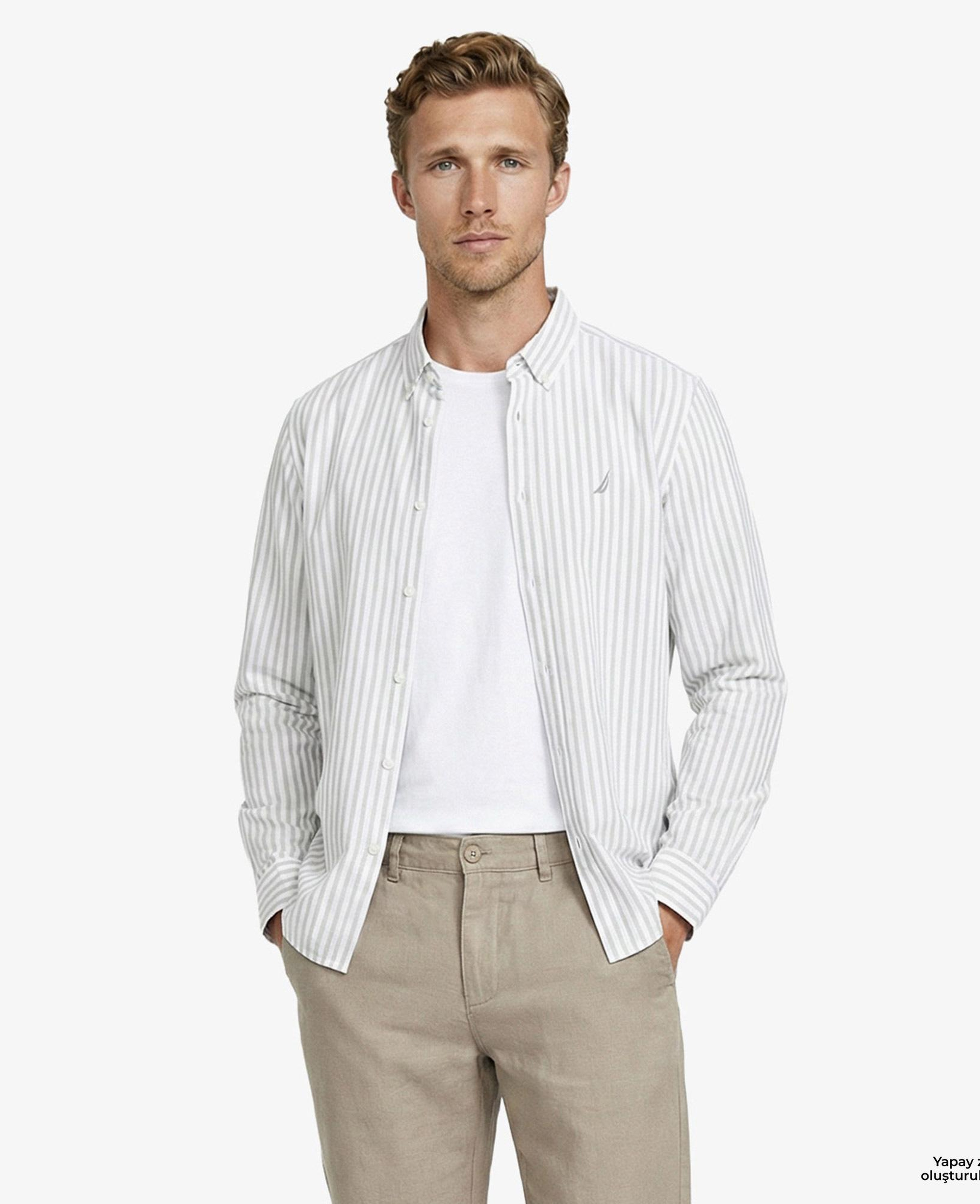 Nautica Erkek Yeşil Regular Fit Çizgili Gömlek