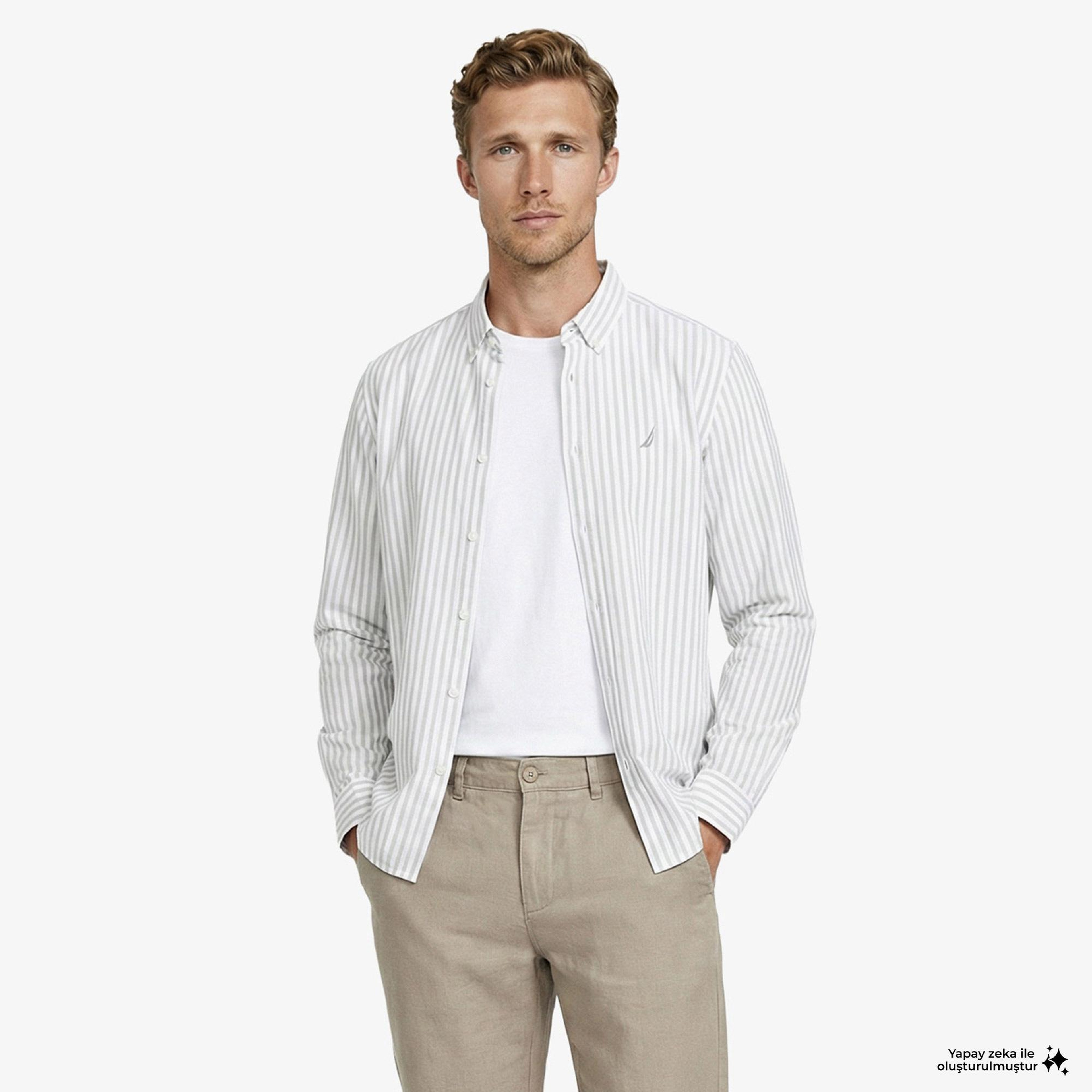 Nautica Erkek Yeşil Regular Fit Çizgili Gömlek