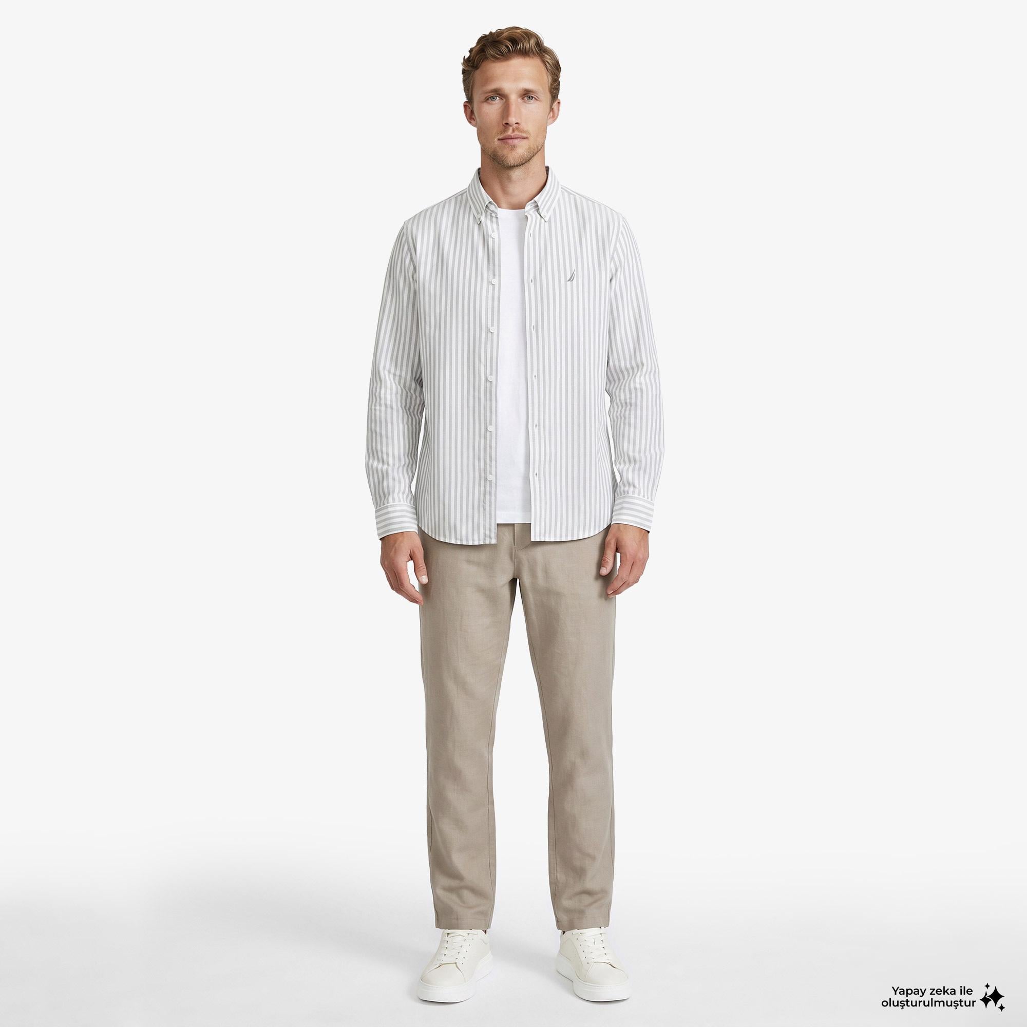 Nautica Erkek Yeşil Regular Fit Çizgili Gömlek