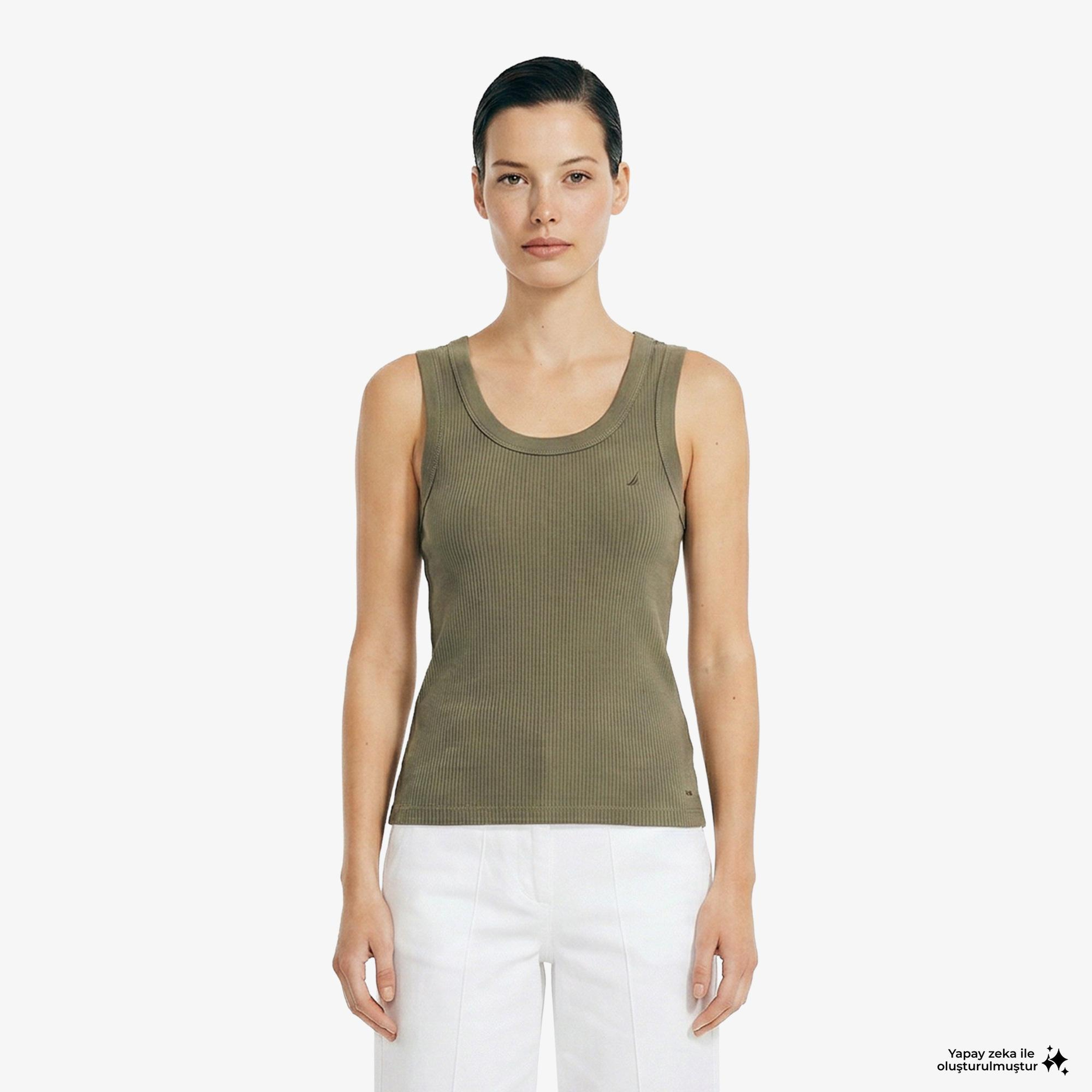 Nautica Kadın Yeşil Slim Fit Kolsuz T-Shirt