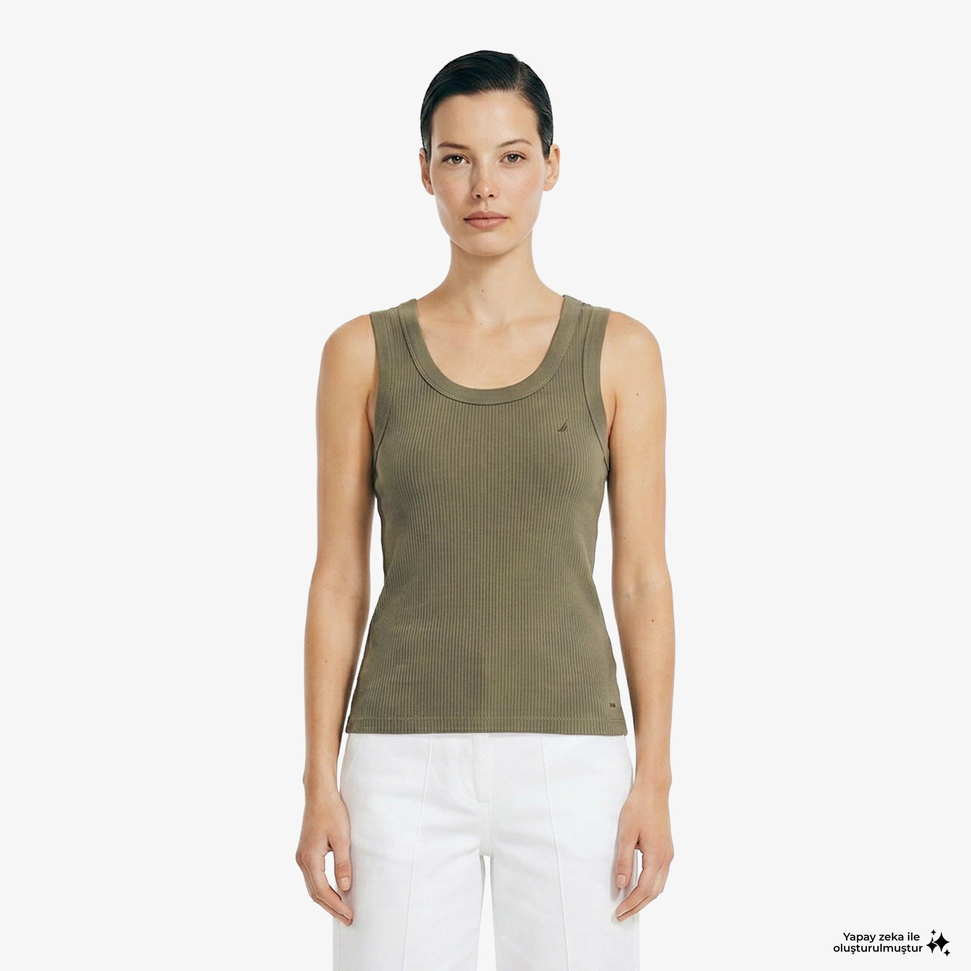 Nautica Kadın Yeşil Slim Fit Kolsuz T-Shirt