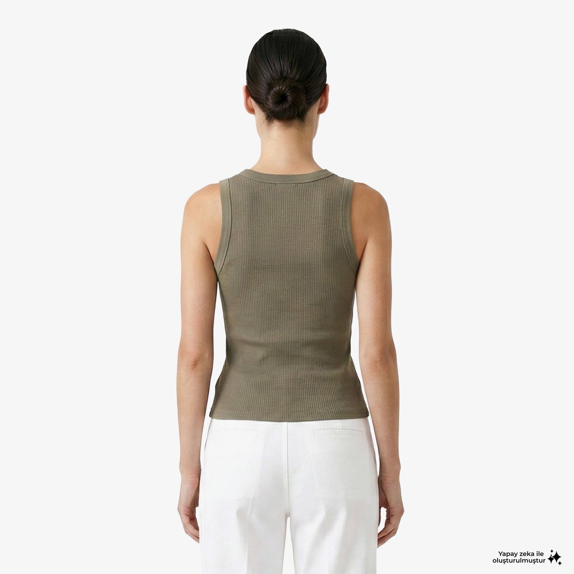 Nautica Kadın Yeşil Slim Fit Kolsuz T-Shirt