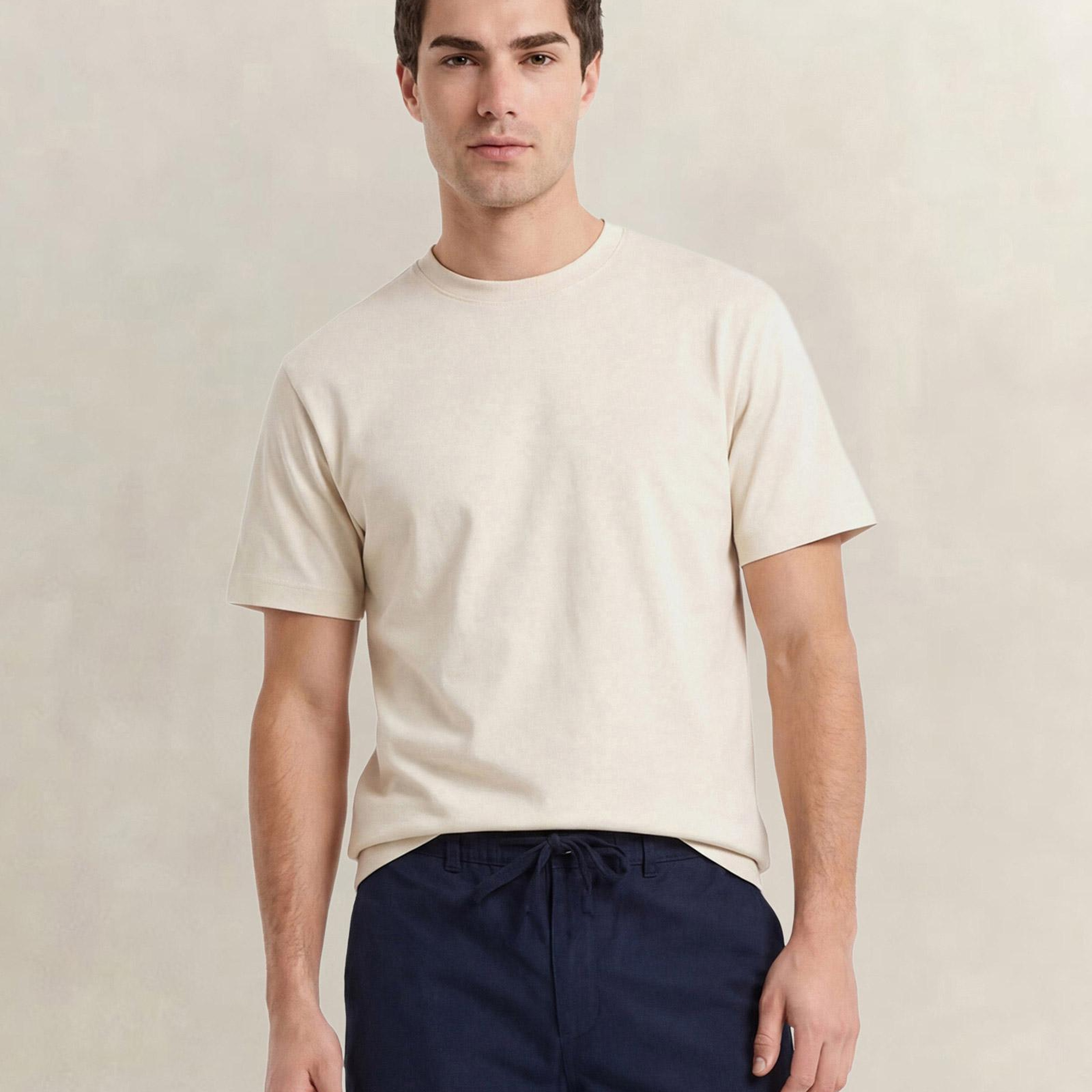 GANT Erkek Krem Bisiklet Yaka Regular Fit T-Shirt