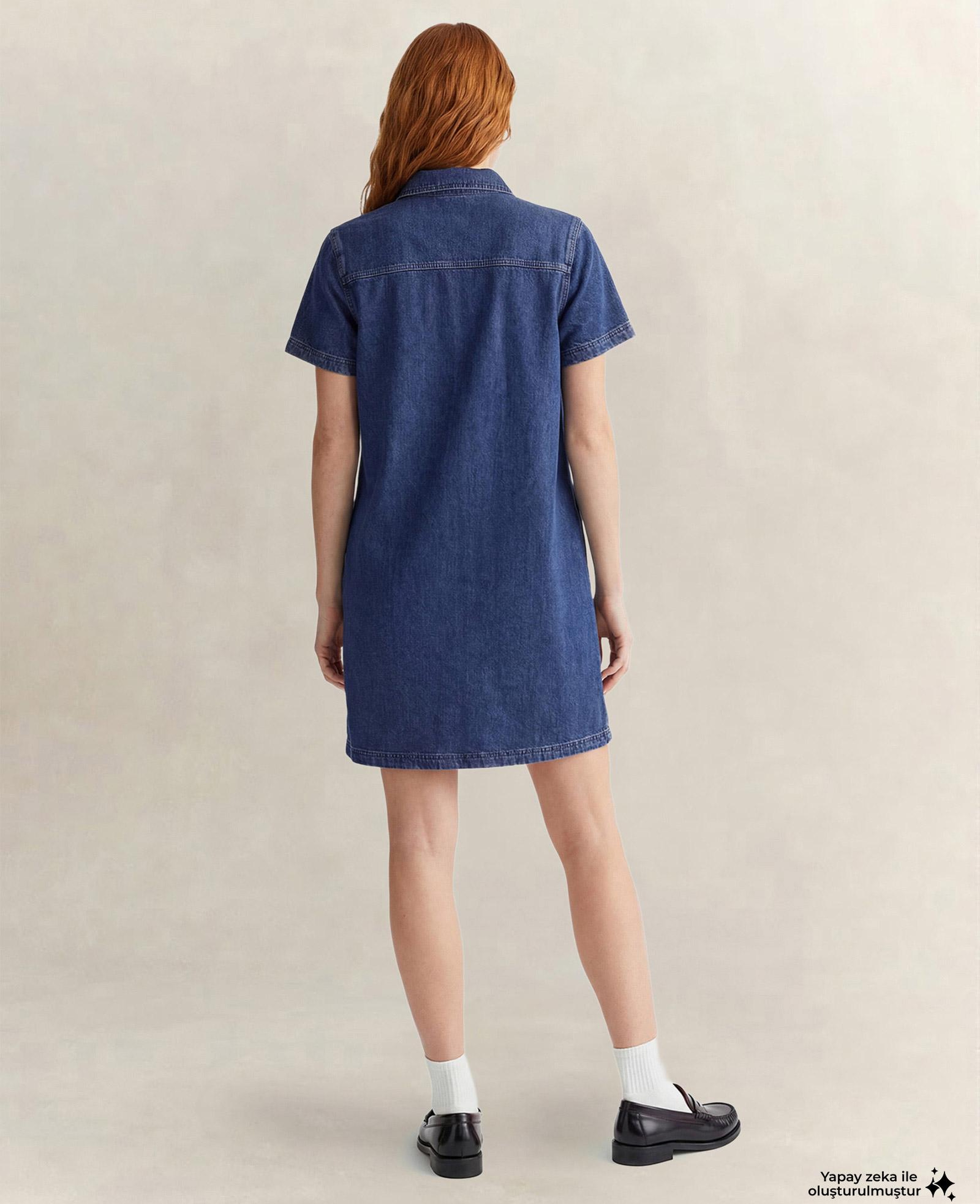 GANT Kadın Mavi Düğmeli Yaka Elbise