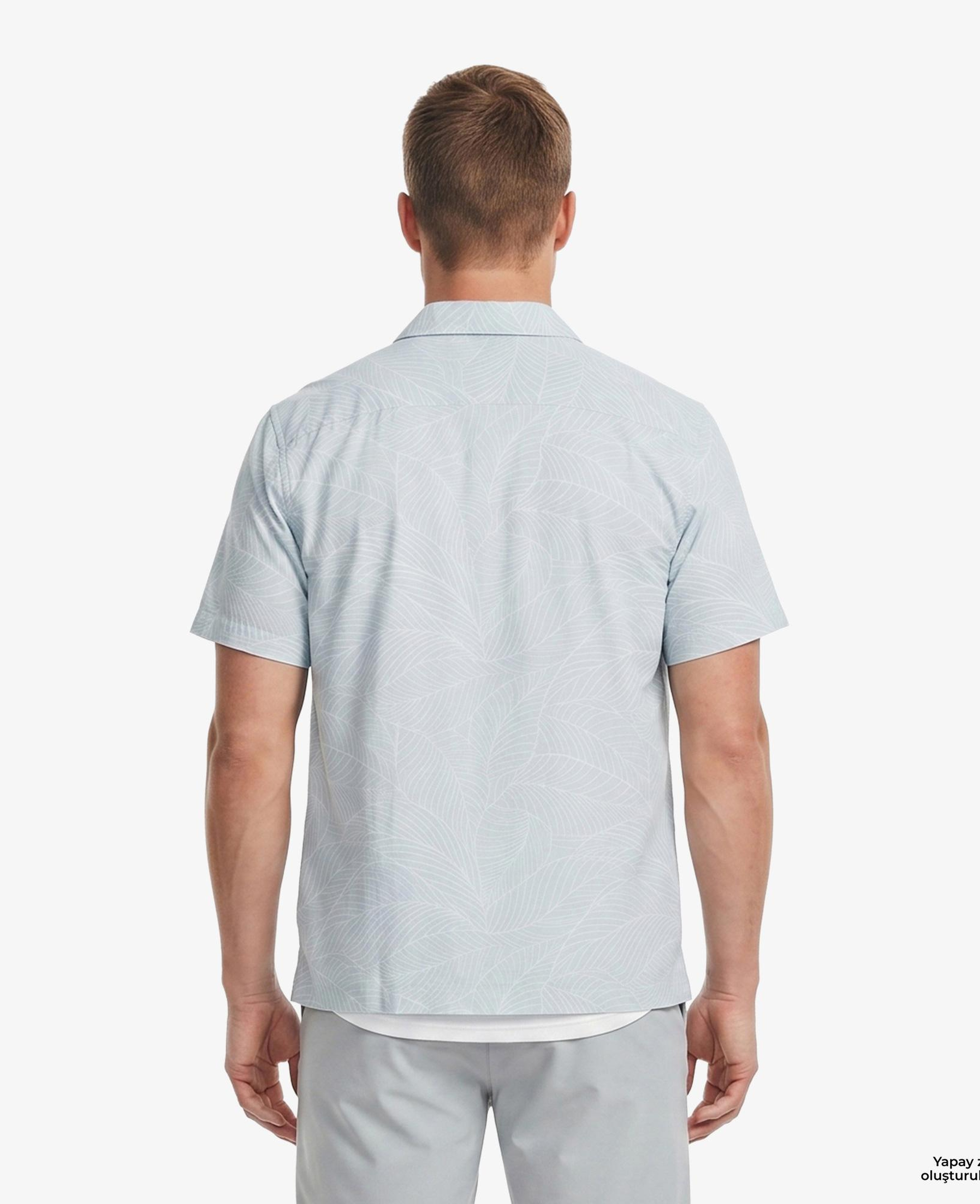 Nautica Erkek Yeşil Regular Fit Kısa Kollu Desenli Keten Gömlek