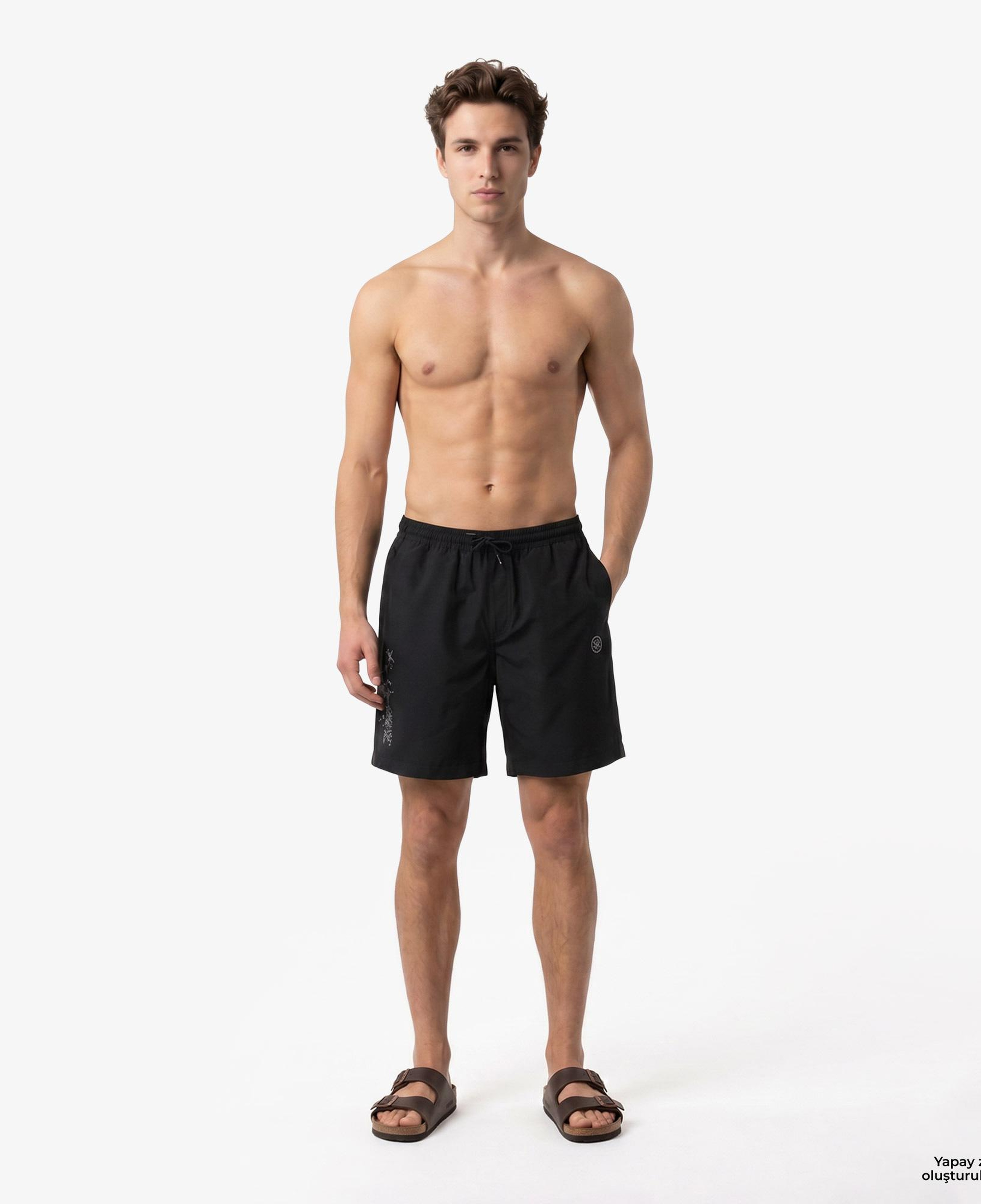 UNITED4 Regular Fit Erkek Siyah Deniz Şortu