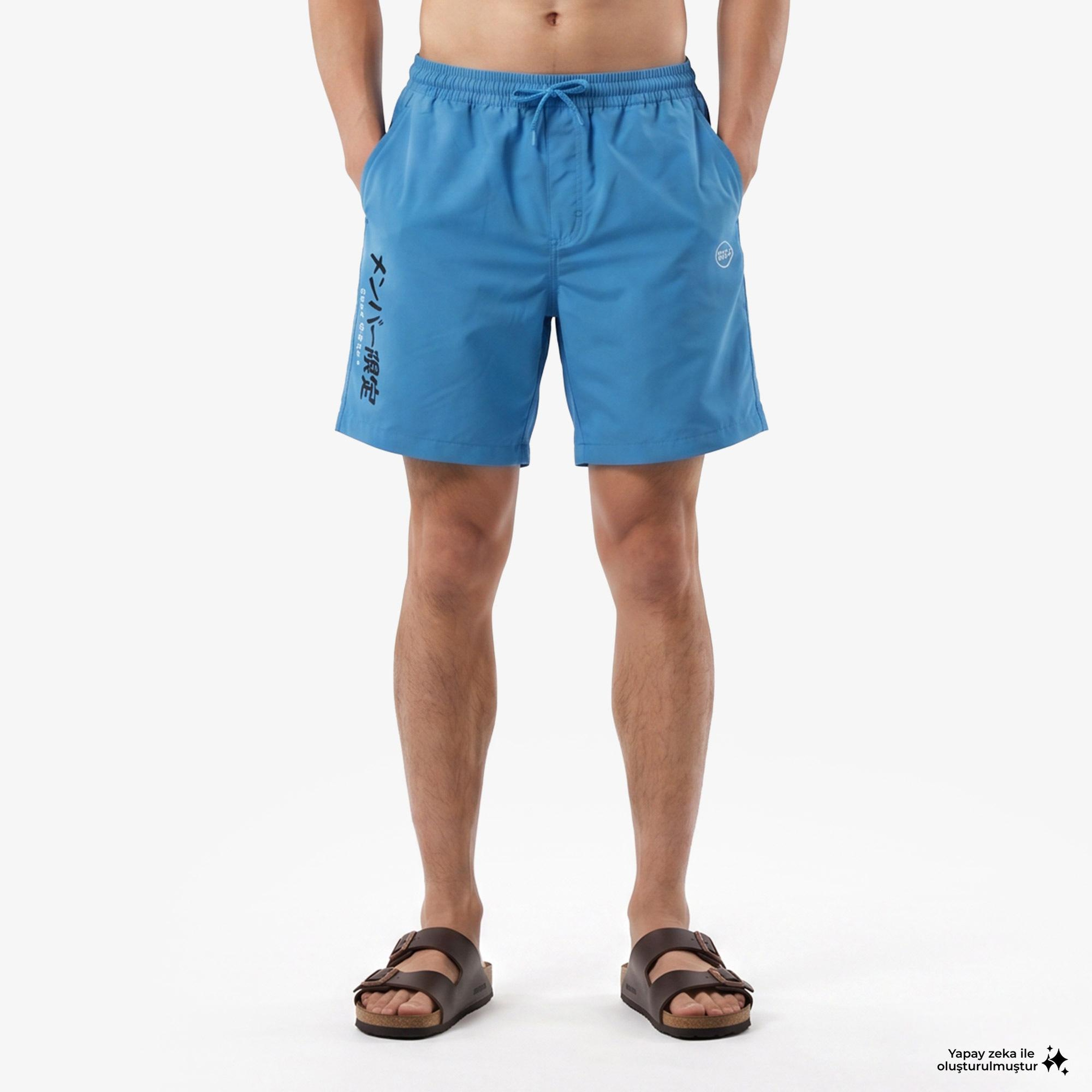 UNITED4 Regular Fit Erkek Mavi Deniz Şortu