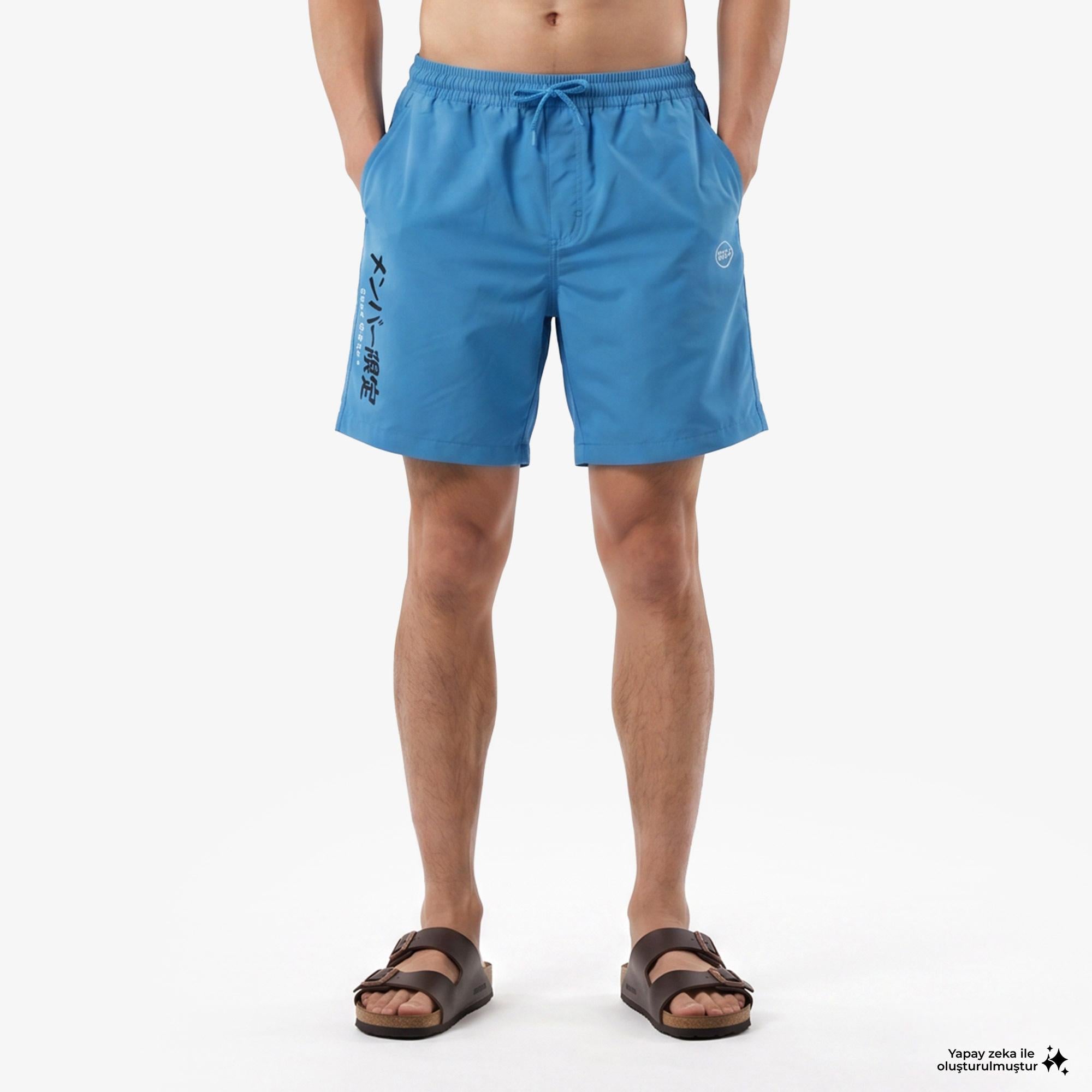 UNITED4 Regular Fit Erkek Mavi Deniz Şortu