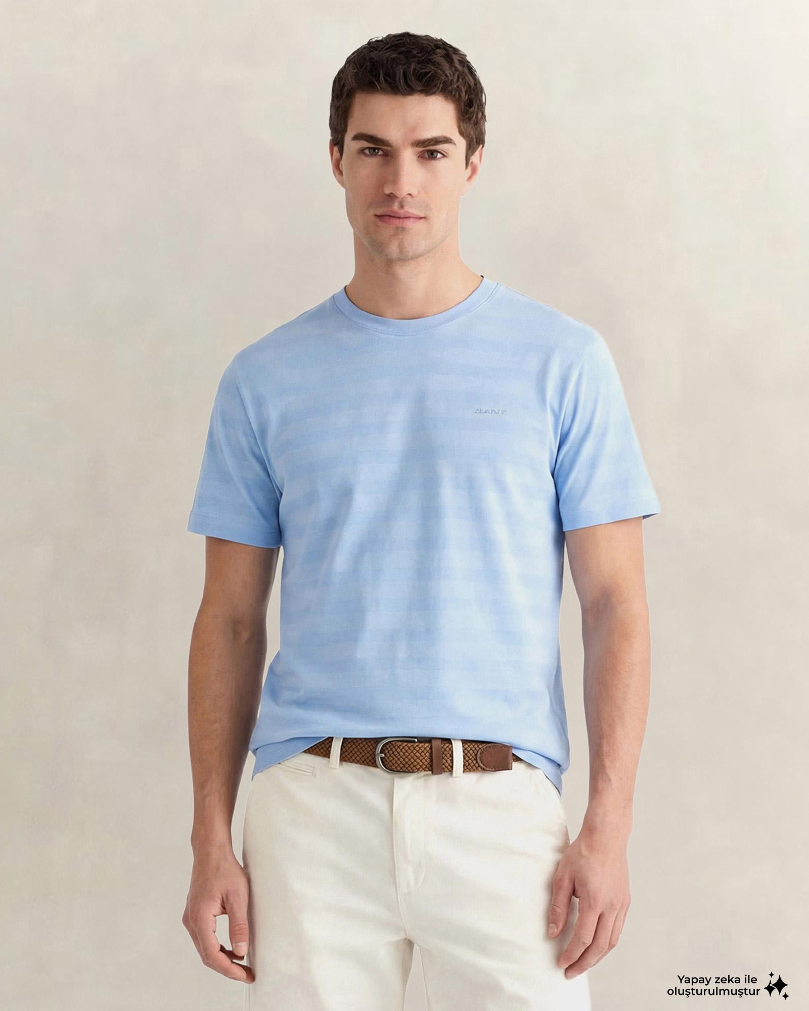 GANT Erkek Mavi Bisiklet Yaka Regular Fit T-Shirt