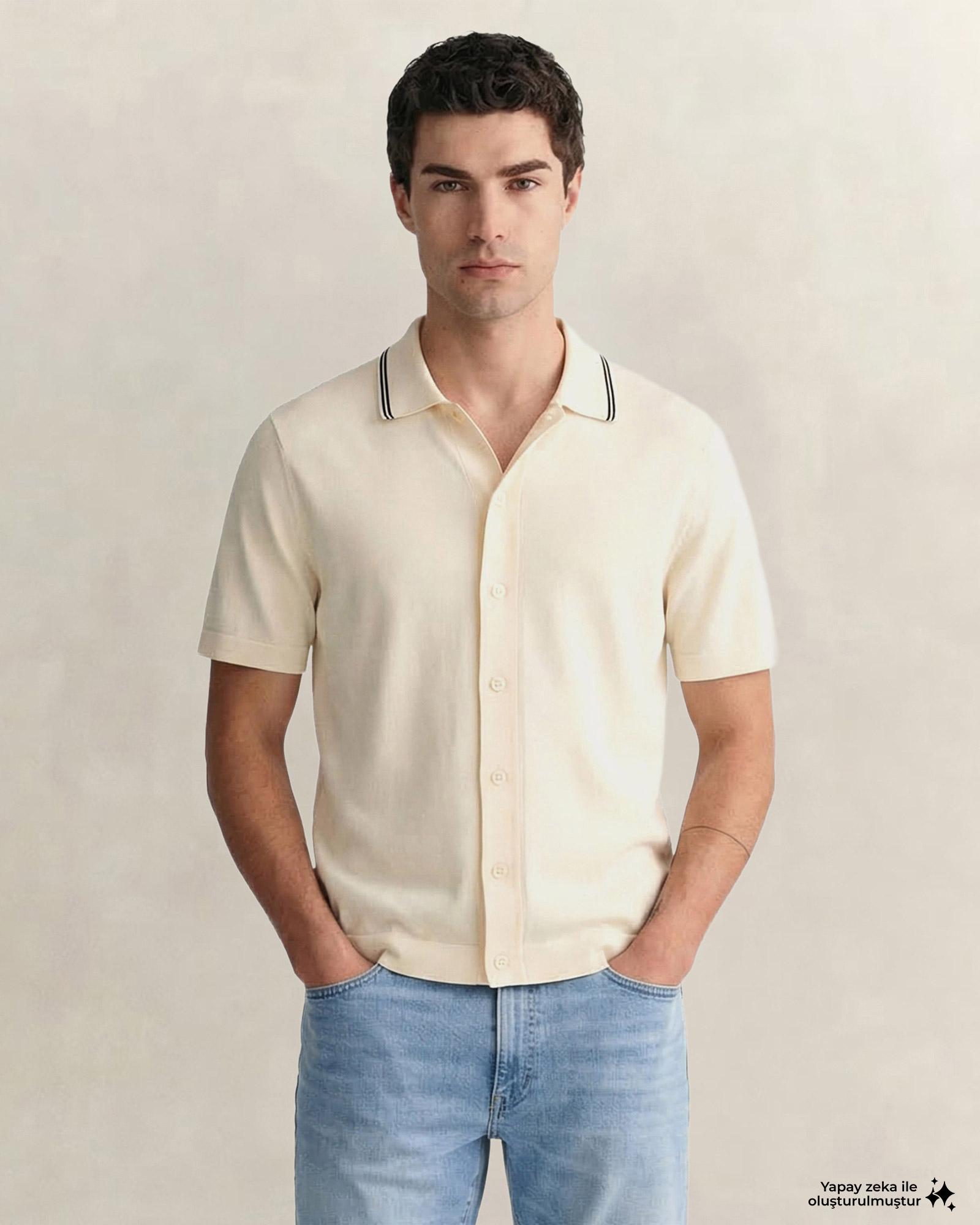 GANT Erkek Krem Regular Fit Kısa Kollu Resort Yaka Gömlek