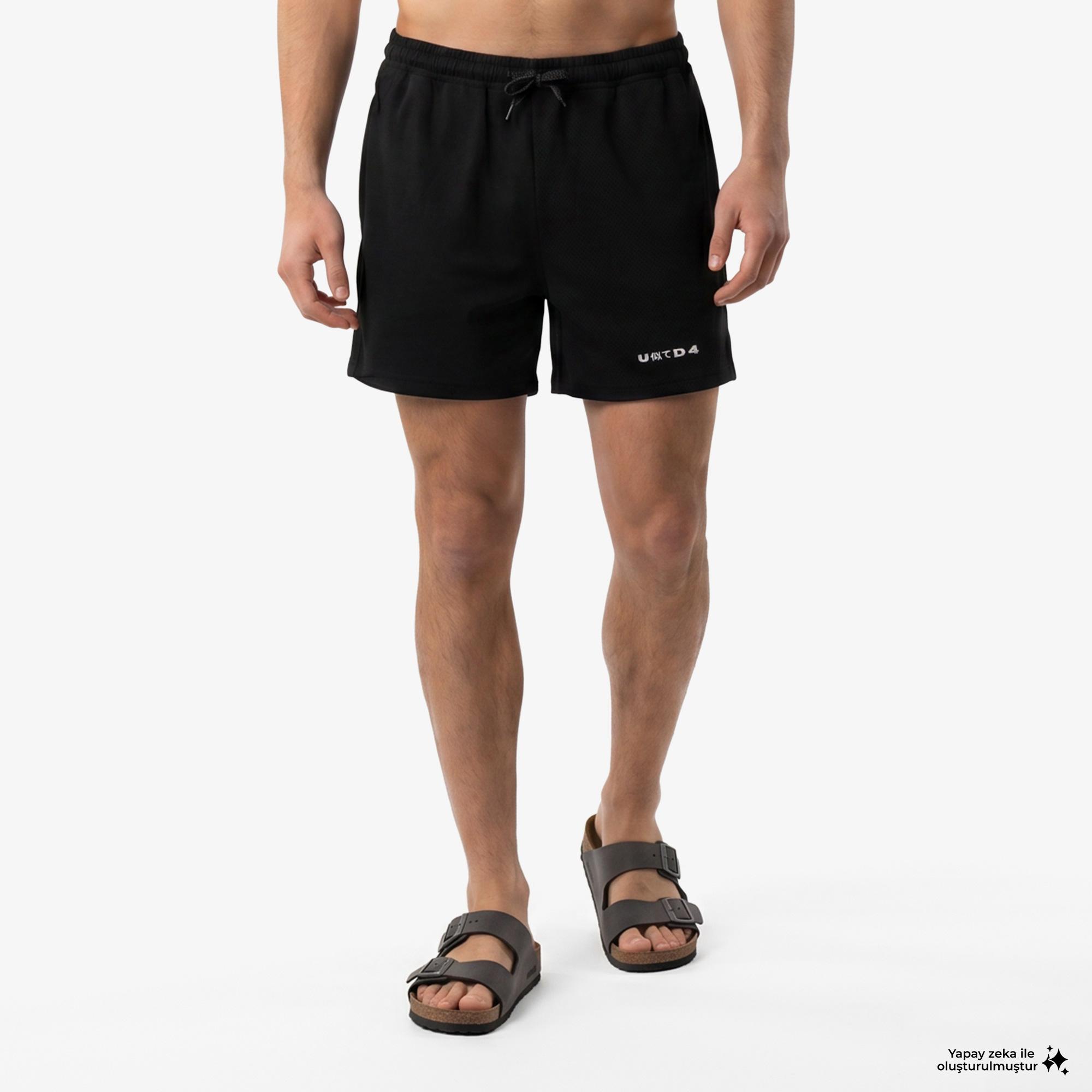 UNITED4 Comfort Fit Erkek Siyah Deniz Şortu