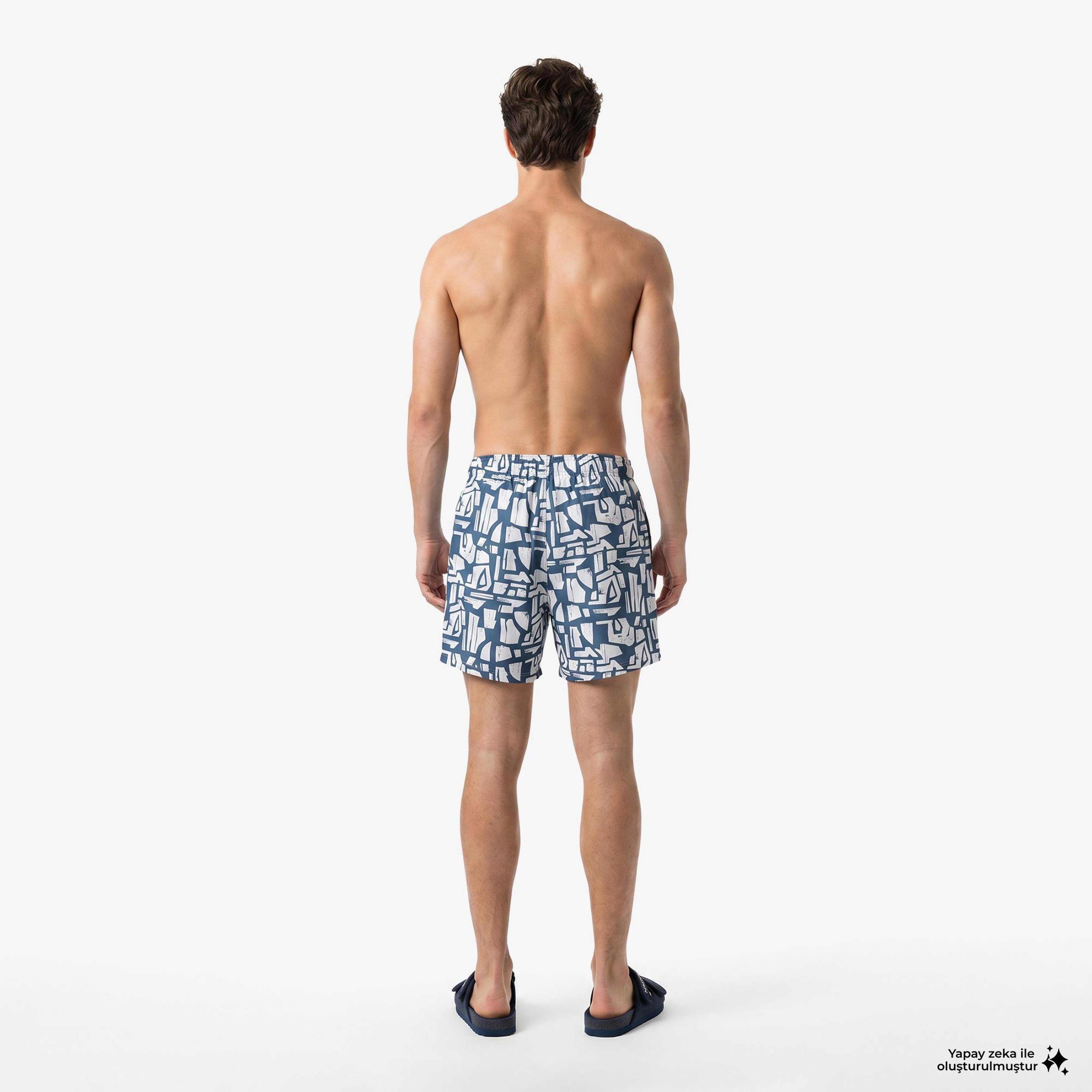 Nautica Erkek Mavi Regular Fit Desenli Deniz Şortu