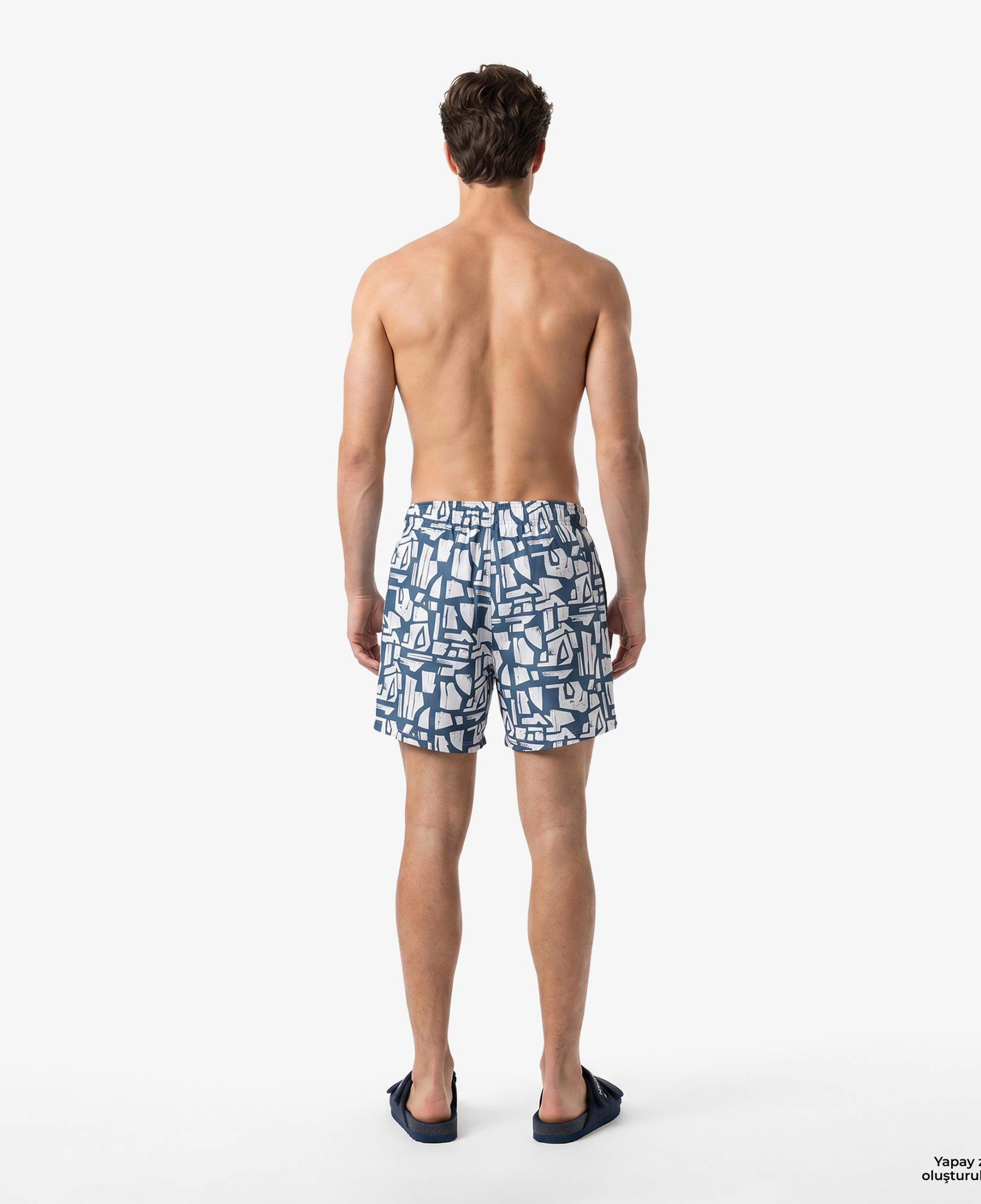 Nautica Erkek Mavi Regular Fit Desenli Deniz Şortu